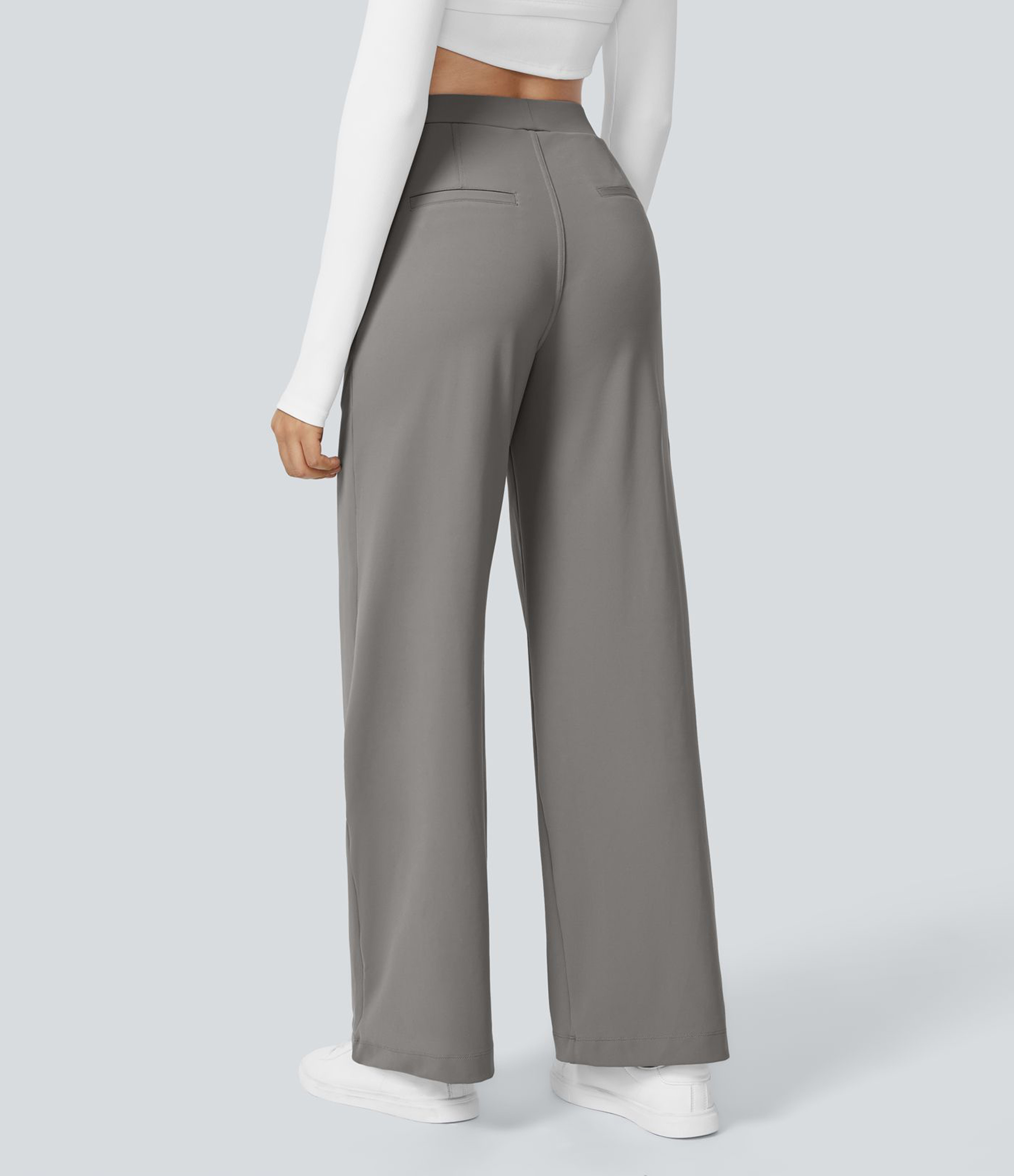 Halara Flex™ plissierte dehnbare Stoffhose mit hohem Bund, Seitentaschen und geradem Bein
