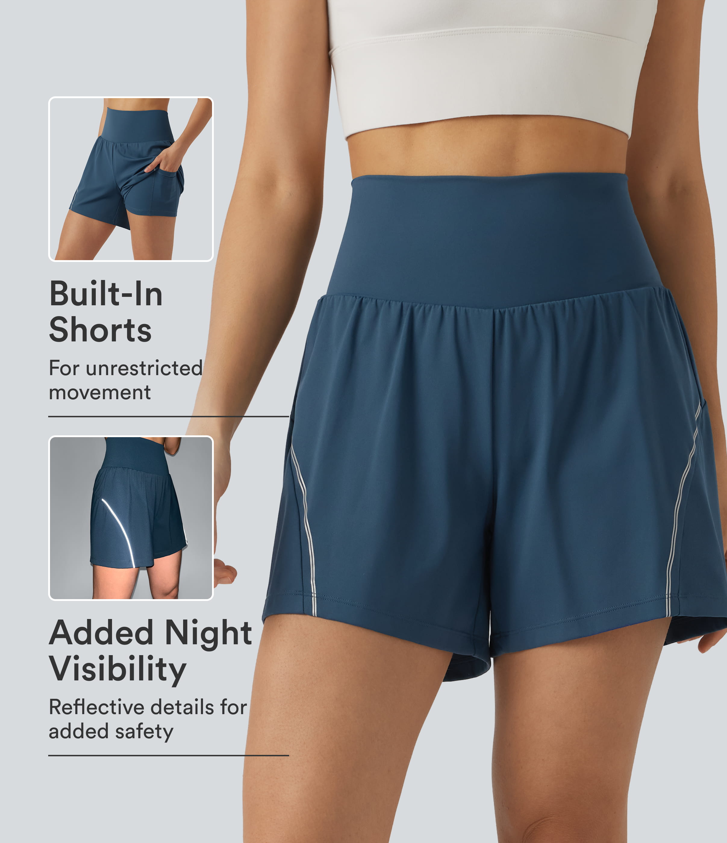 SoftlyZero™ Airy Reflective High Waisted 2-in-1 Cool Touch Yoga Shorts 5'' with Pockets