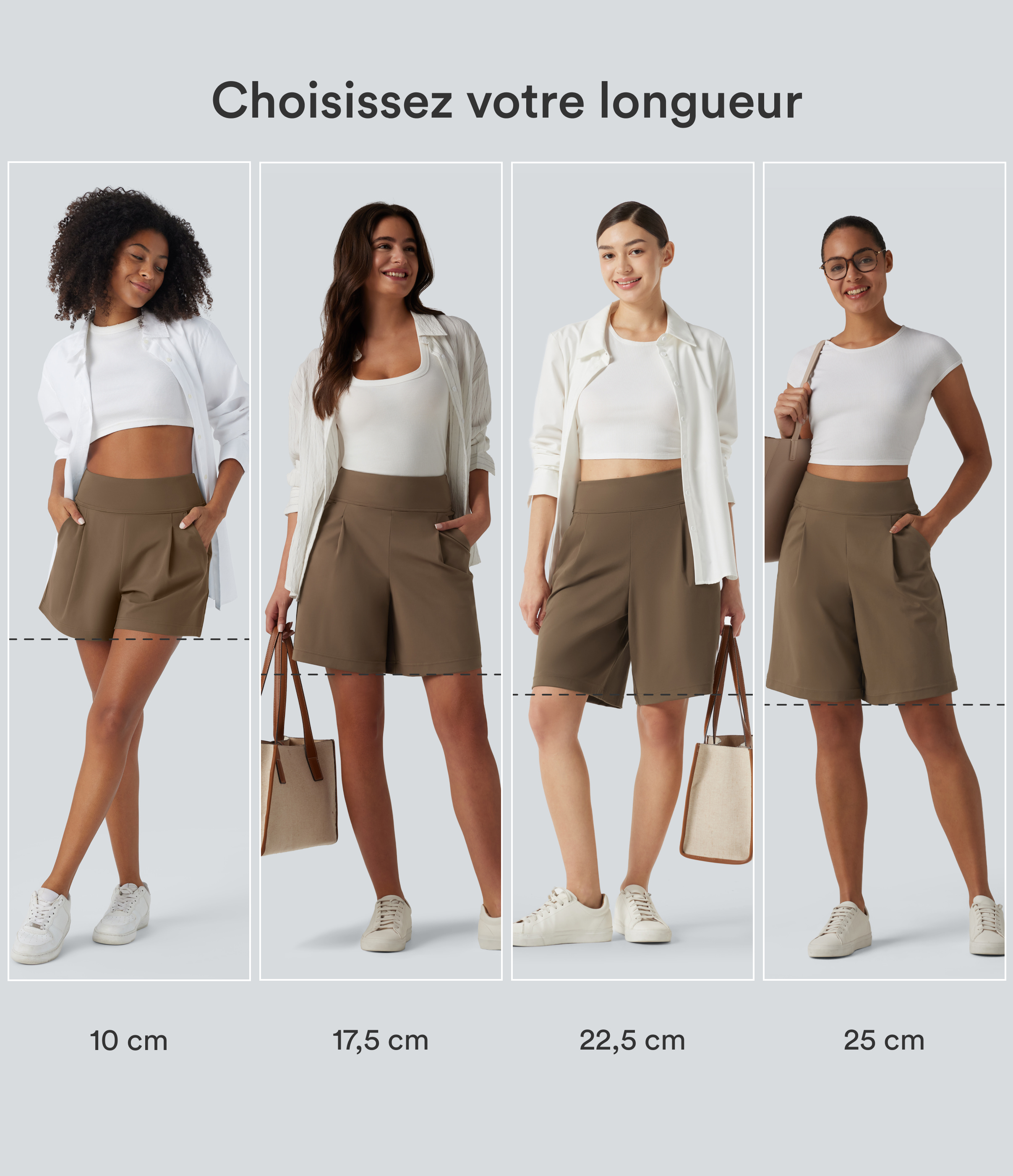 Sepia DayStretch Short tailleur bermuda plissé taille haute 25,5 cm avec poches / 2