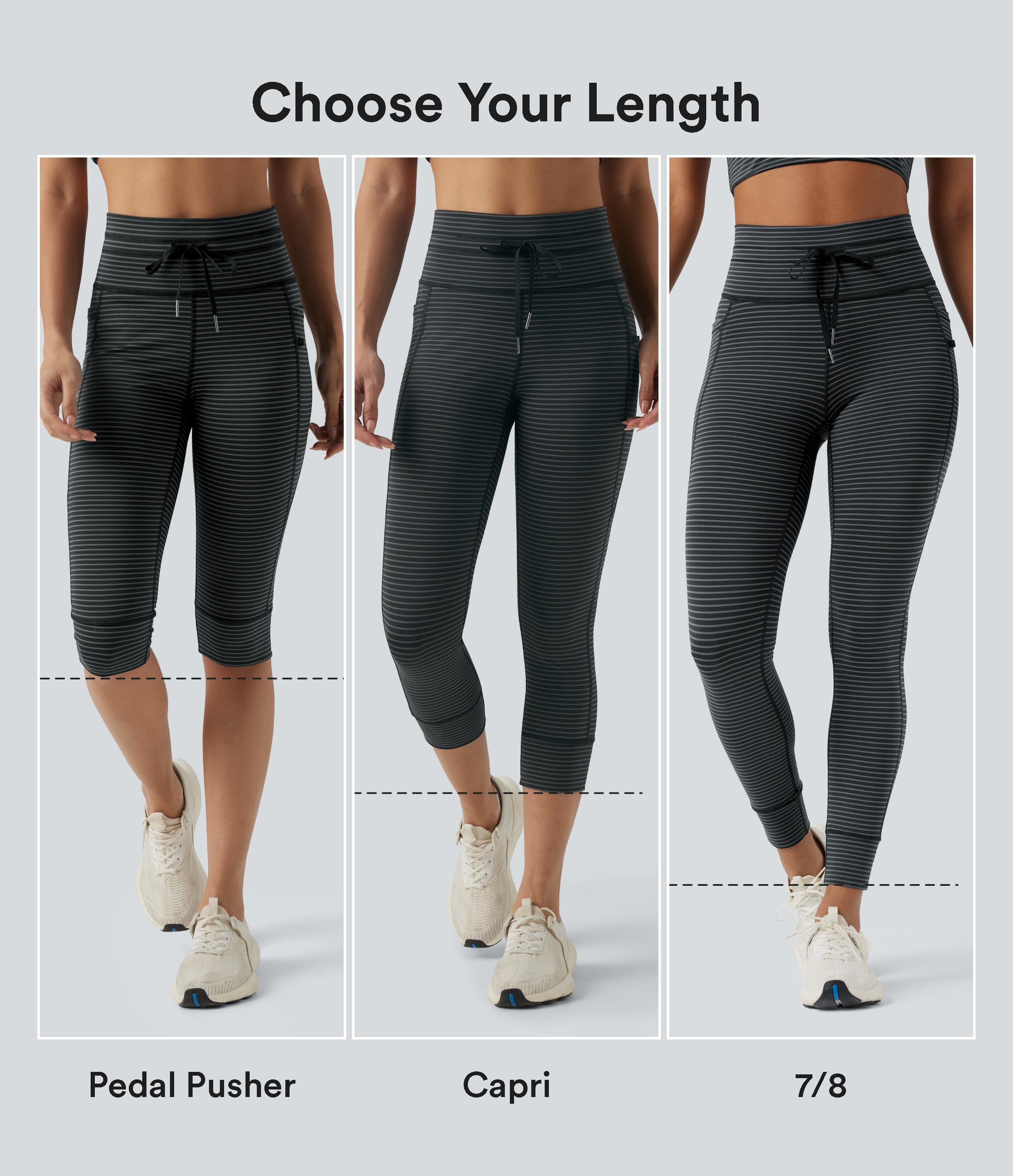 Steel Stripe High Waisted Drawstring Striped Yoga Leggings with Pockets / 2