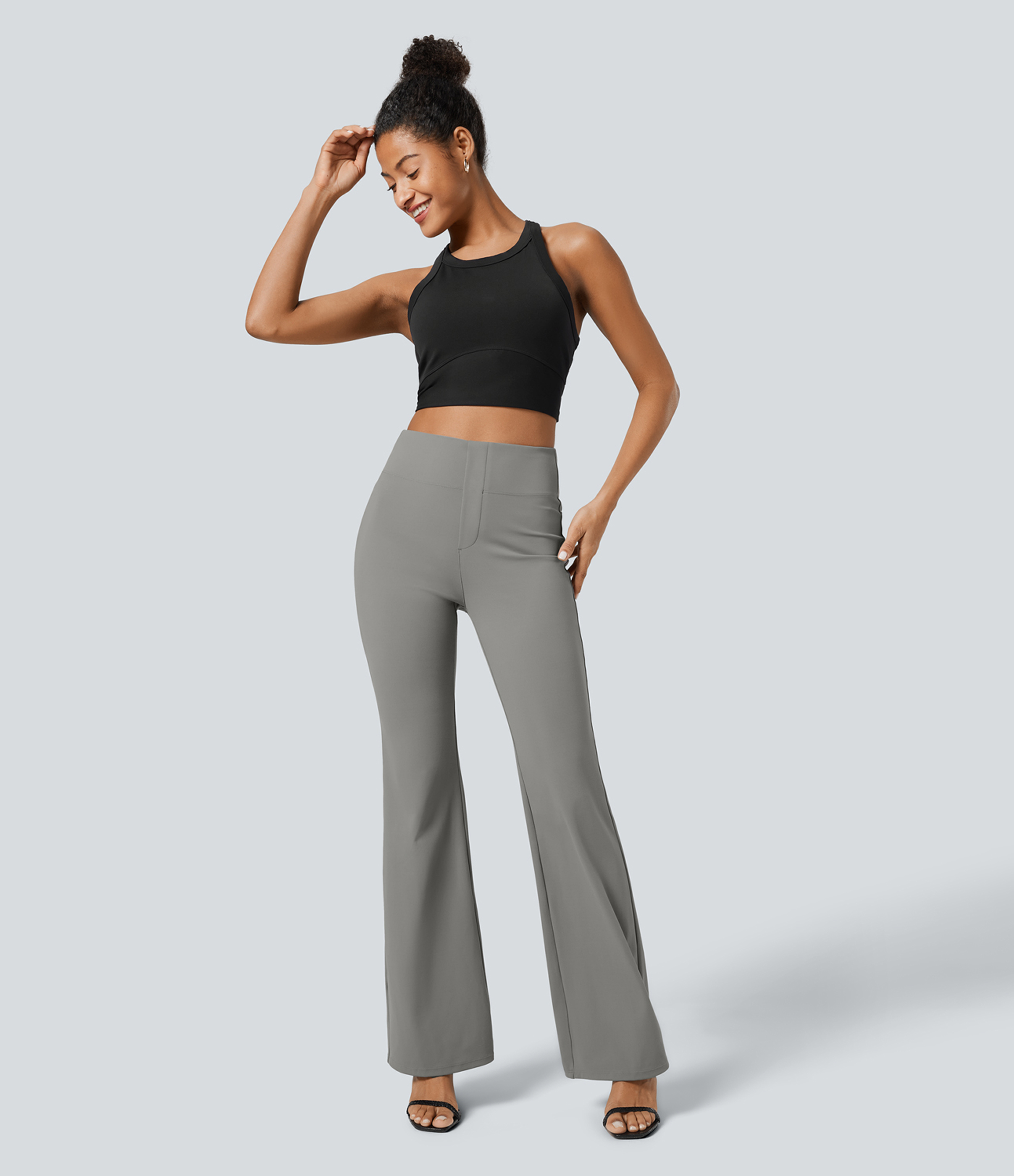 Putty Gray Halara Flex™ ハイウエスト バックサイドポケット 若干フレア ワークパンツ / 2