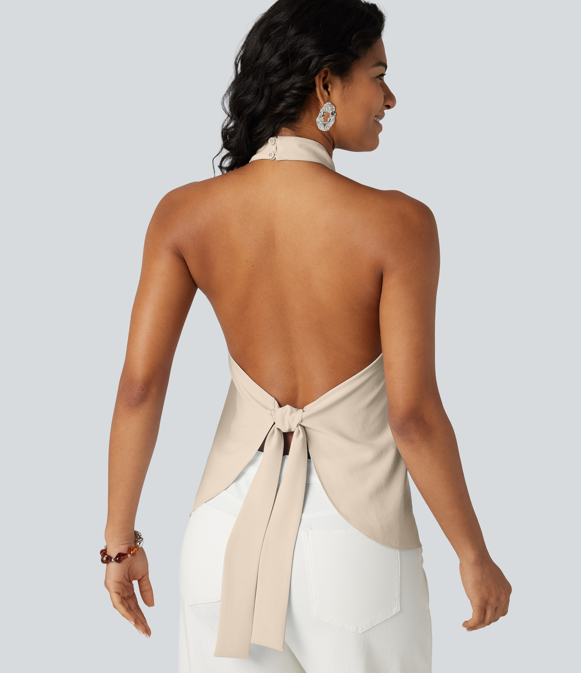 Backless Tie-back Casual Halter Top