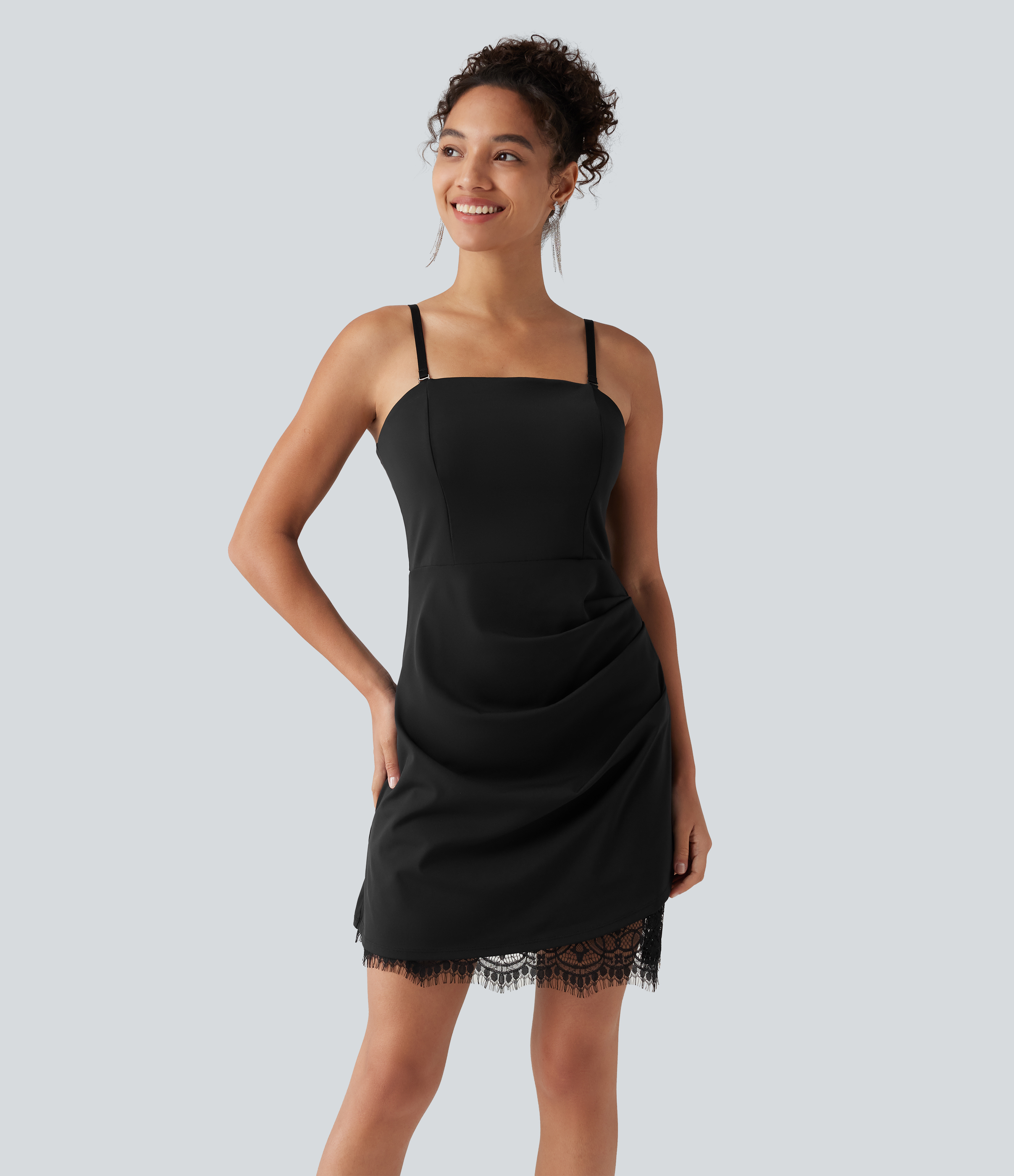 Softlyzero™ Airy Built-in Bra Contrast Lace InstantCool Mini Slip Dress-UPF50+