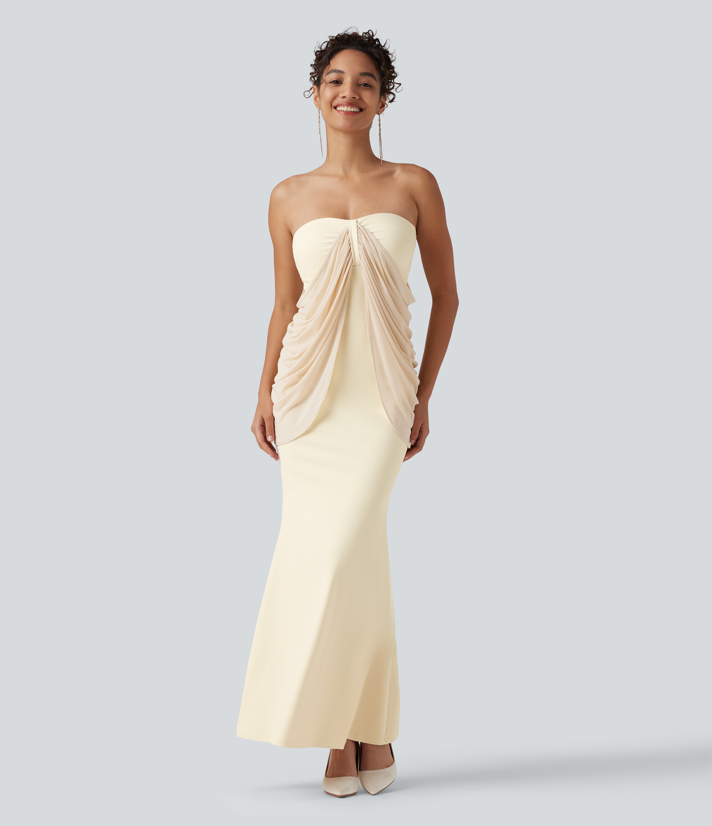 SoftlyZero™ Plush Tube Built-in Bra Contrast Mesh Mermaid Maxi Dress