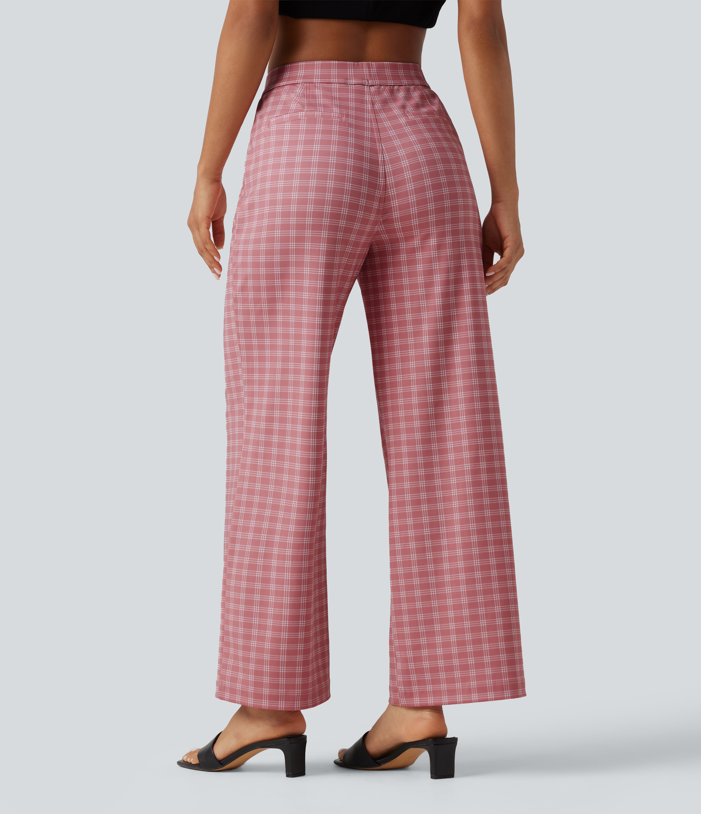 Rosewood Blush Plaid Halara Flex™ High Waisted Straight Leg Plaid Work Pants with Pockets / 2