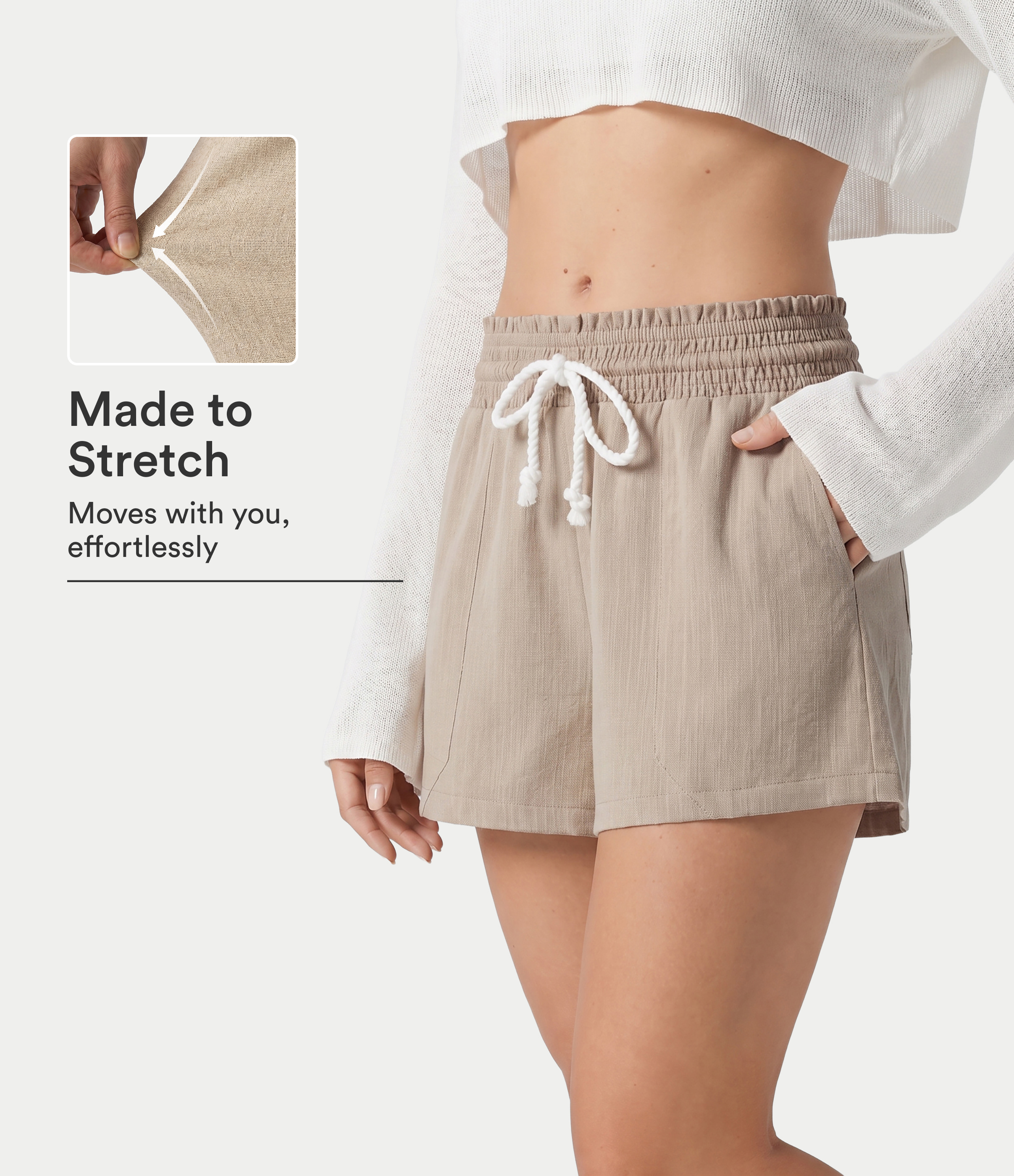 Low Rise Drawstring Casual Linen-Feel Shorts with Pockets