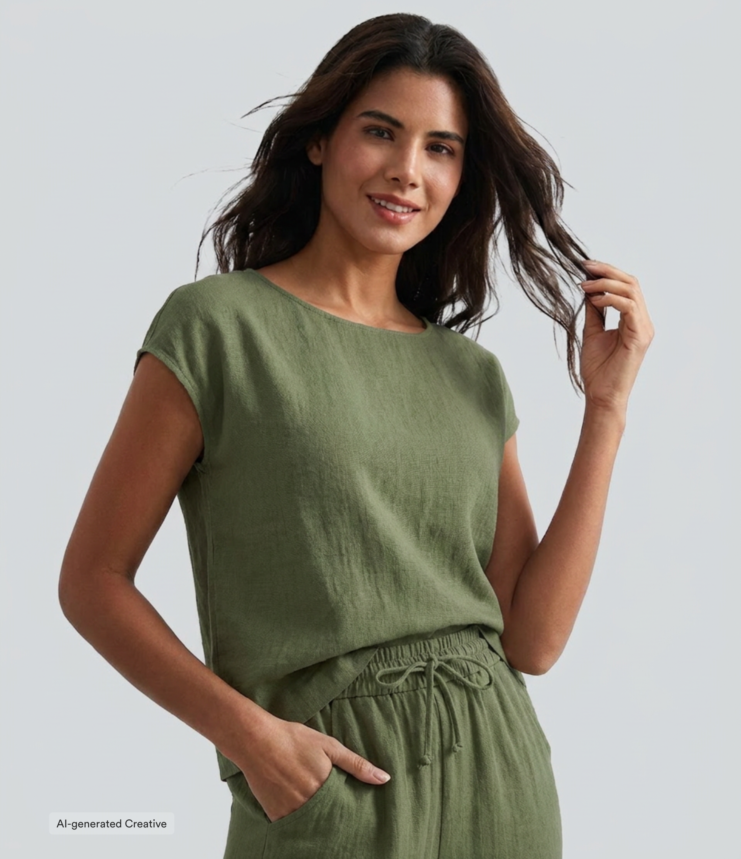 Round Neck Batwing Sleeve Casual Linen-Feel Top