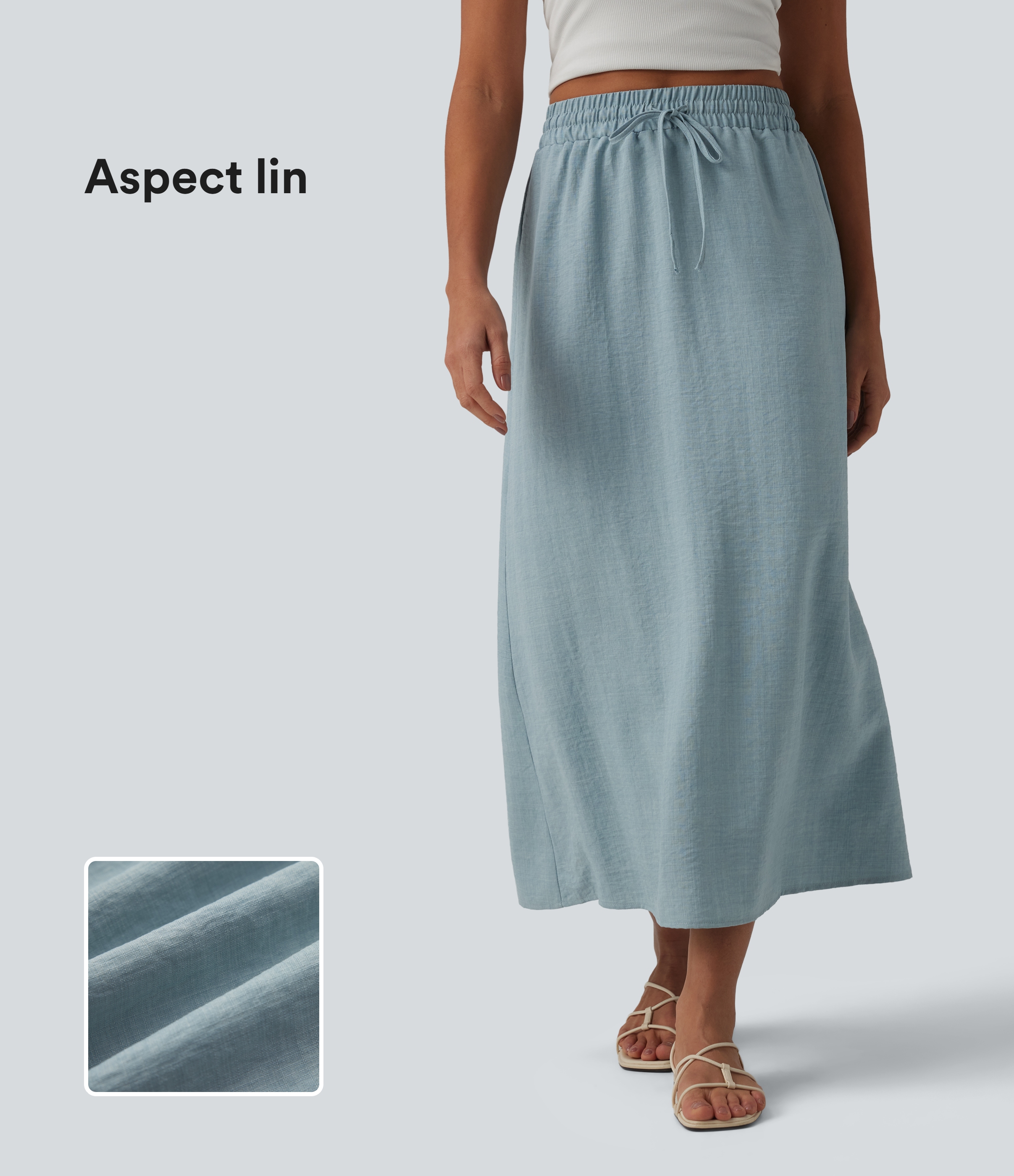 Jupe longue casual aspect lin taille haute avec cordon de serrage