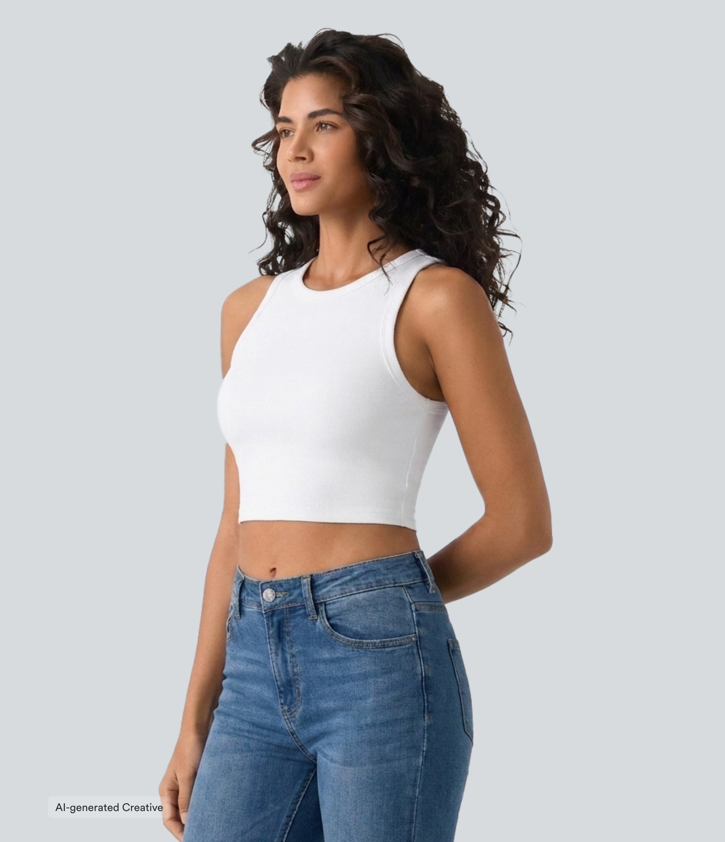 Round Neck Racerback Built-in Bra Cropped Casual Tank Top