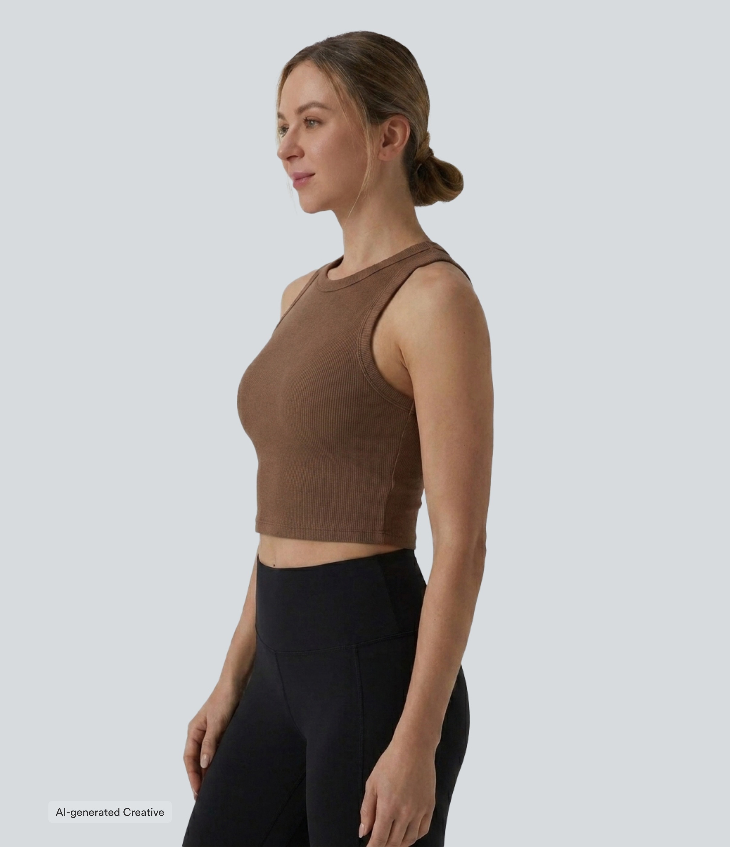 Round Neck Built-in Bra Cropped Casual Tank Top