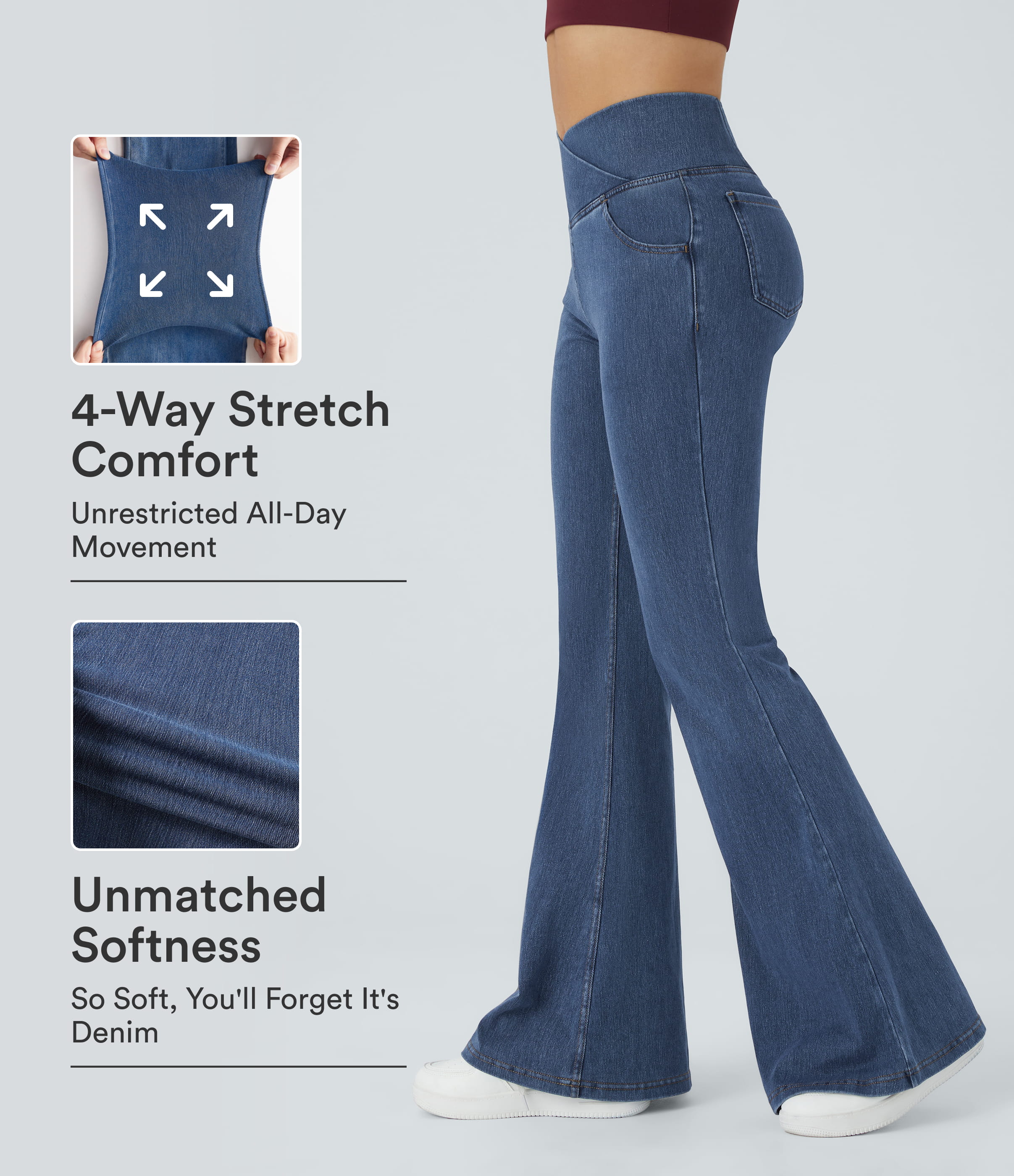 Halara Flex™ High Waisted Crossover Pocket Washed Casual Jeans