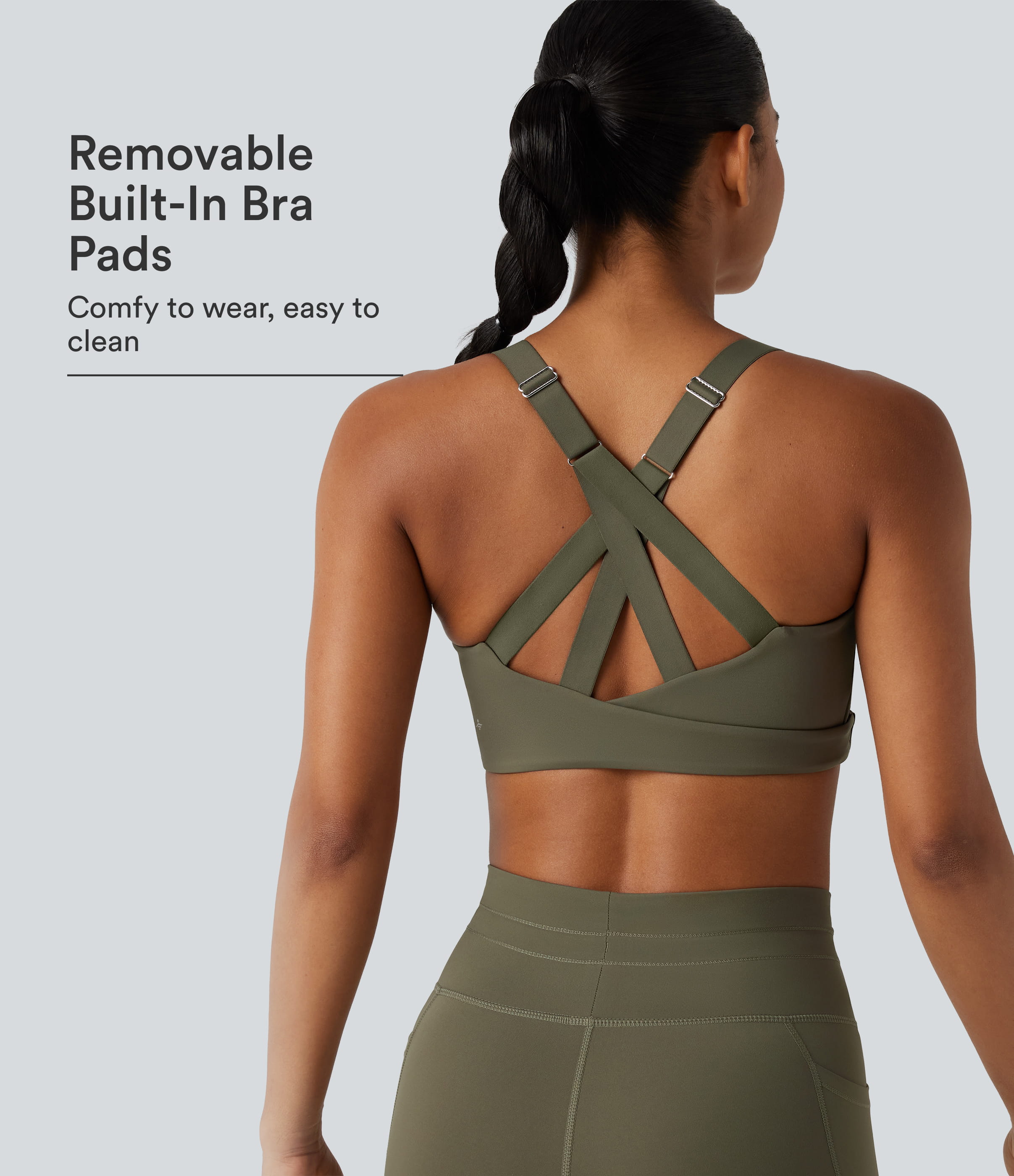 Medium Support Crisscross Back Adjustable Buckle Breathable Mesh Built-in Bra Cool Touch Quick Dry Training Sports Bra-UPF50+