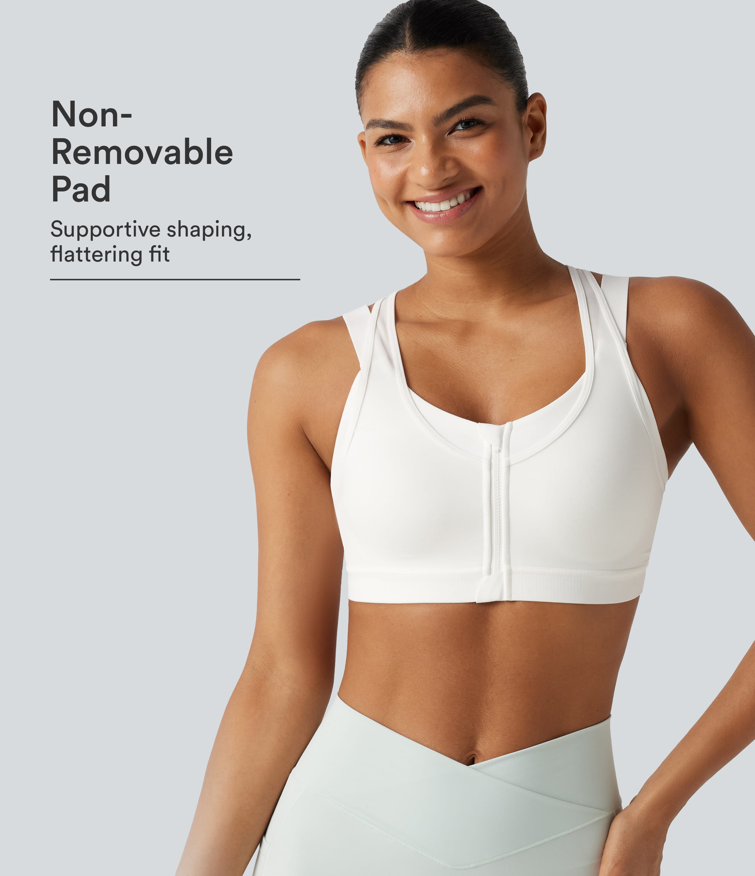 Medium Support Scoop Neck Zip Fly Racerback Contrast Mesh Non-Removable Pad Training Sports Bra
