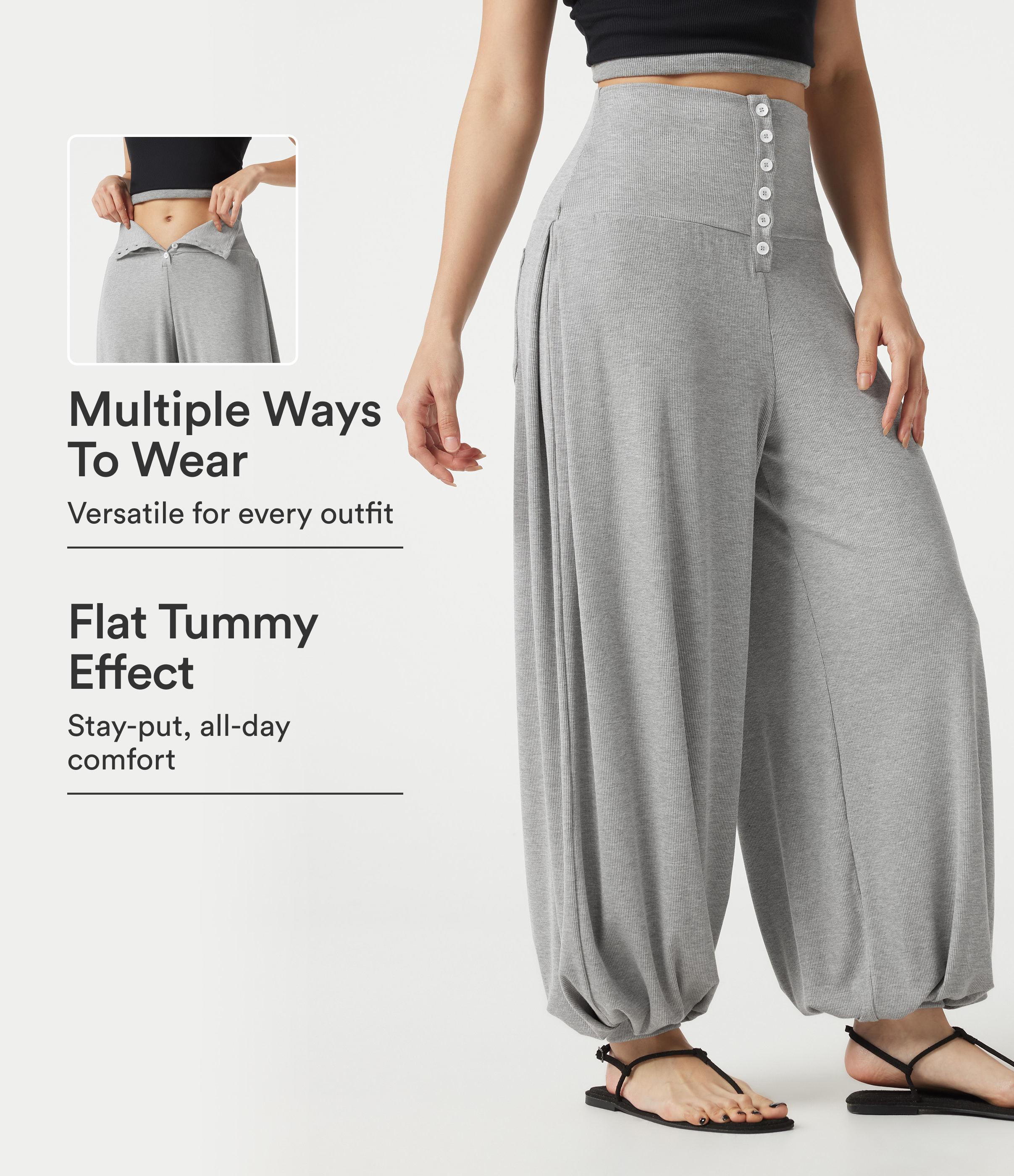 High Stretch Ribbed High Waisted Tummy Control Casual Joggers with Pockets