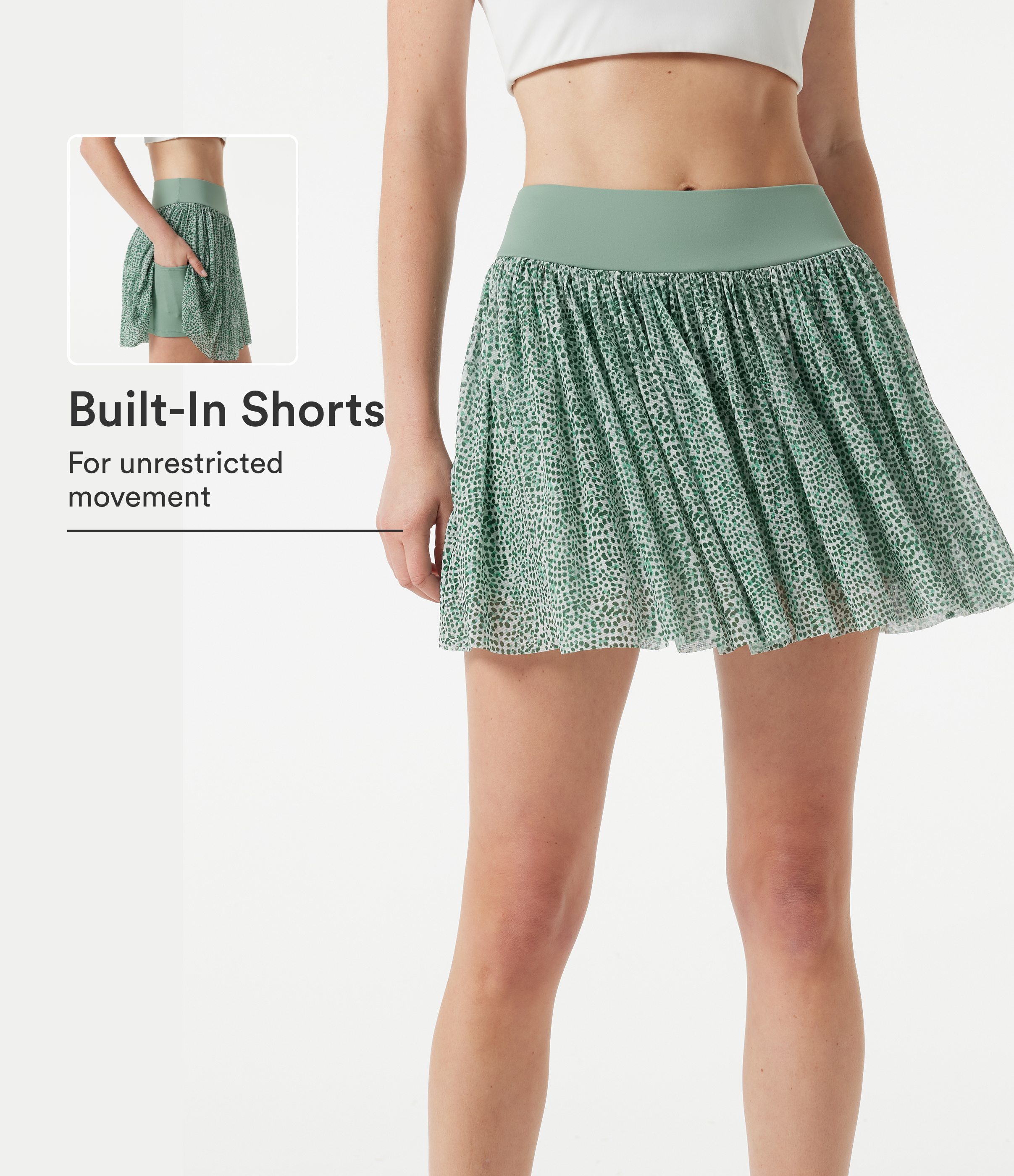 Mid Rise Leopard Mesh Mini 2-in-1 Workout Flowy Skirt with Pocket
