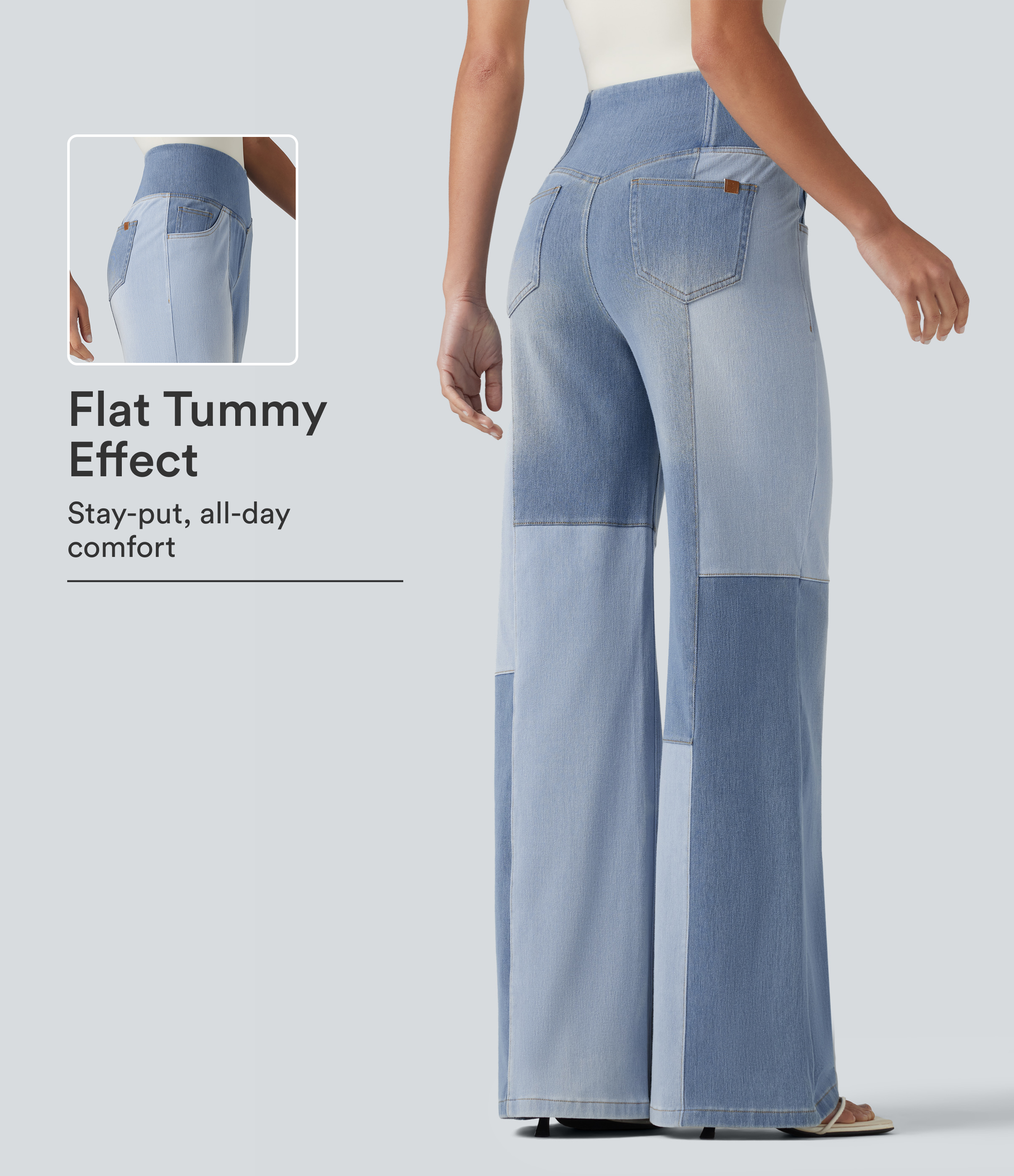 Halara Flex™ High Waisted Crossover Tummy Control Patched Bootcut Casual Jeans with Pockets