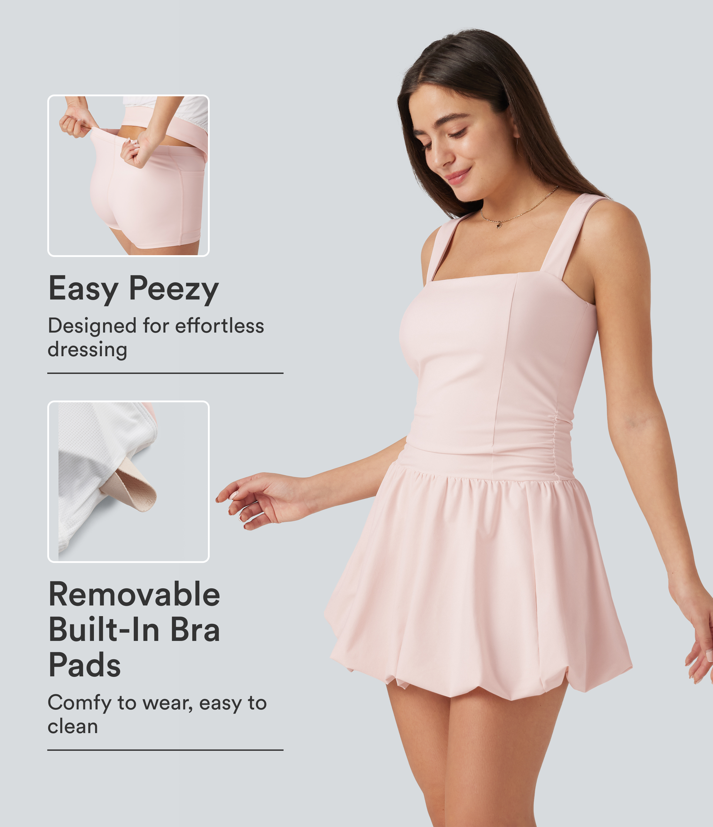 Ärmelloses 2-in-1-Minikleid mit quadratischem Ausschnitt, Seitentaschen und integriertem BH - Easy Peezy Edition
