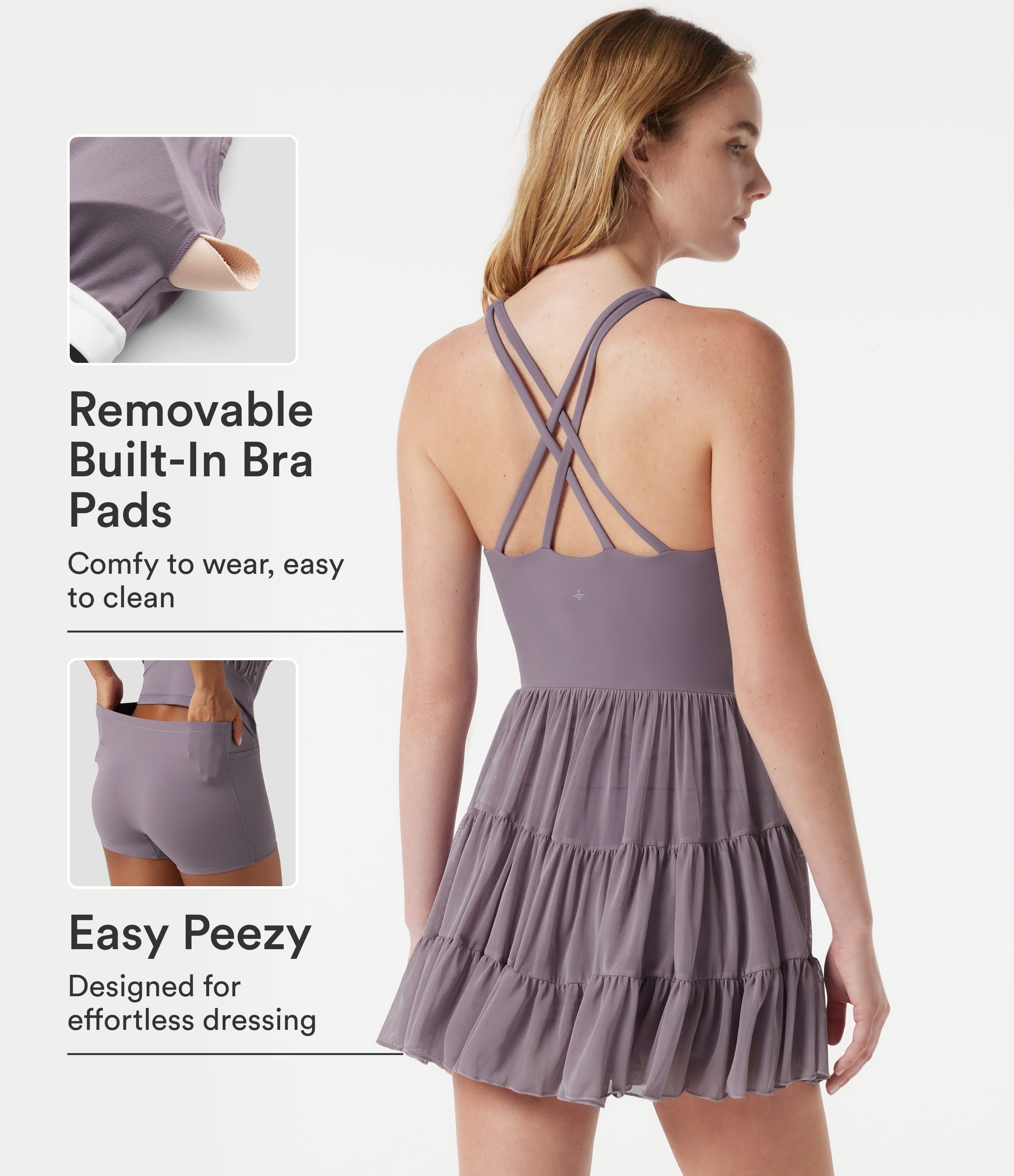 SoftlyZero™ Built-in Bra Contrast Mesh 2-in-1 Mini Dance Active Dress with Pockets-Easy Peezy Edition-UPF50+
