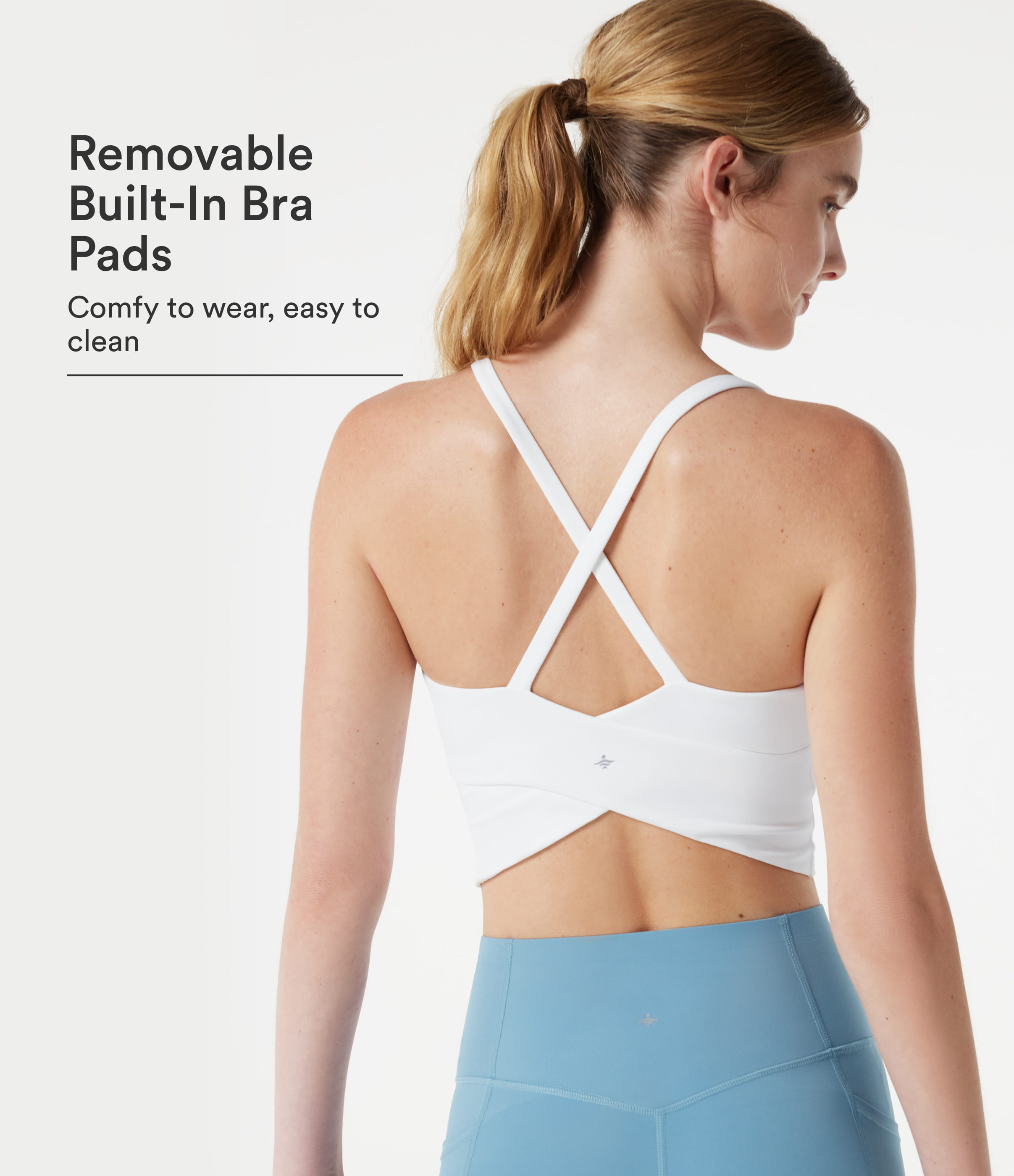 Scoop Neck Built-in Bra Crossover Hem Cropped Yoga Cami Top