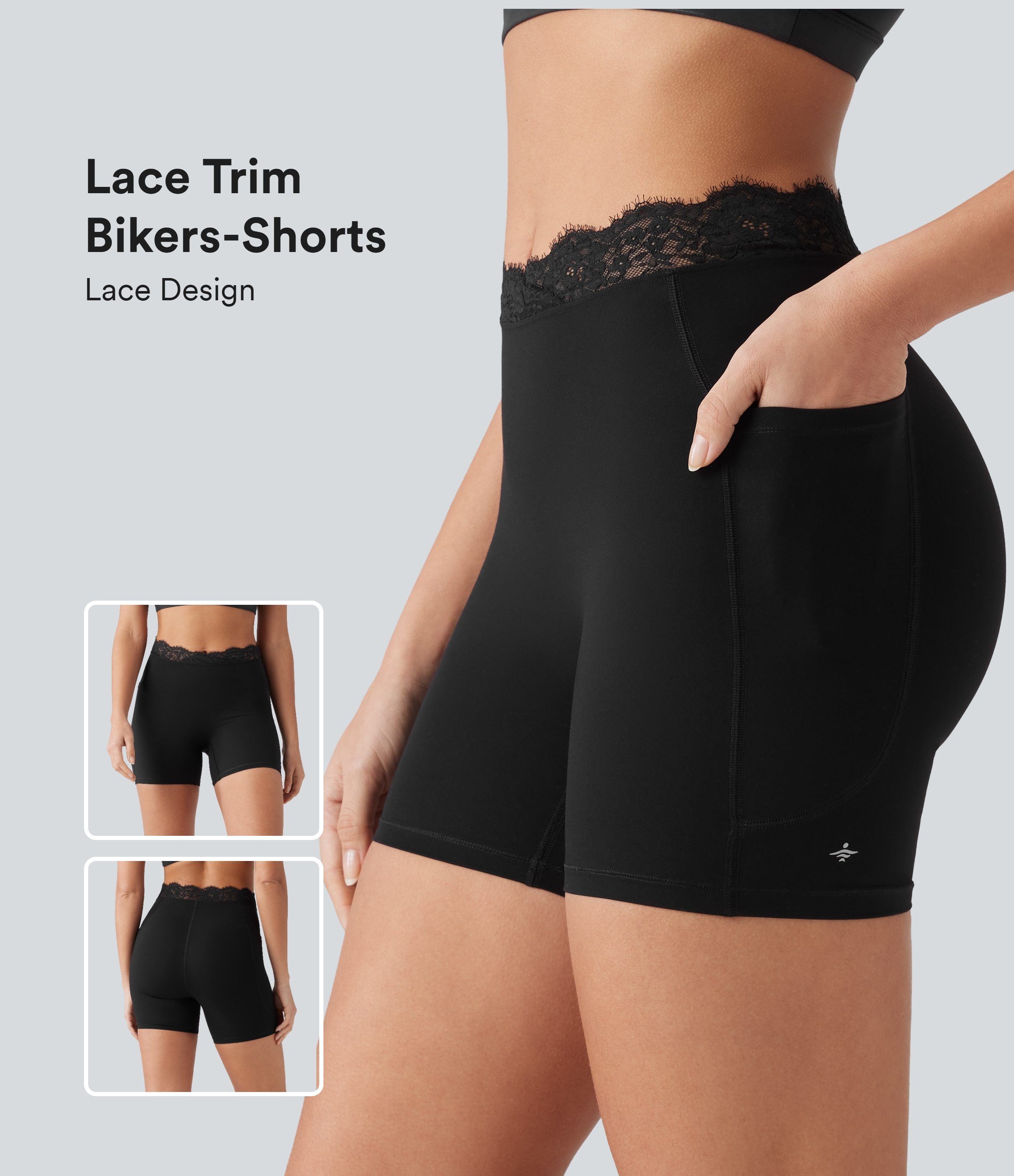 Halara UltraSculpt™ - Yoga-Biker-Shorts mit eleganter Kontrastspitze, hohem V-förmigem Bund und Seitentaschen - 12,7 cm