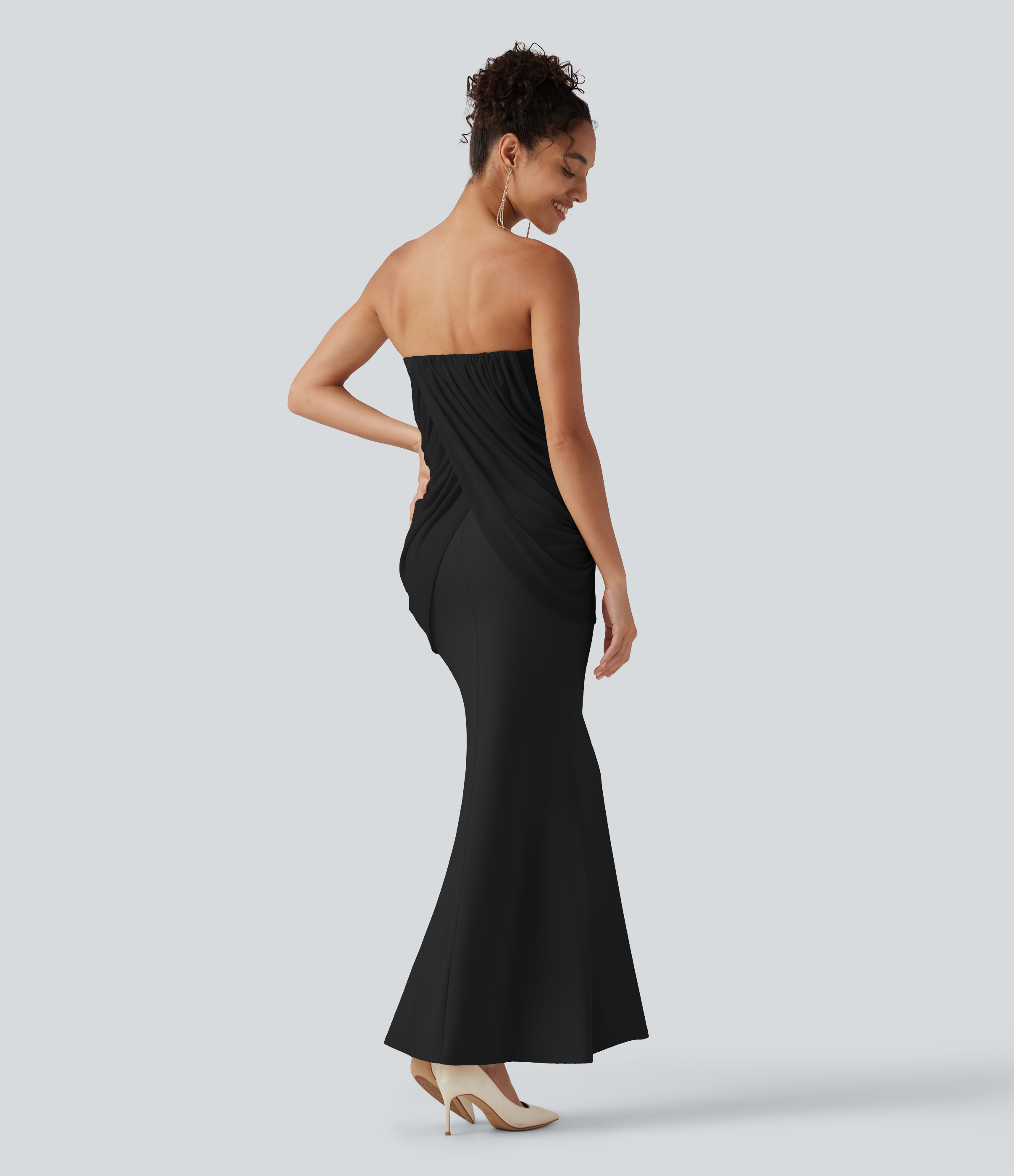 Noir Robe maxi sirène SoftlyZero™ Plush bustier avec maintien intégré, coussinets amovibles et mesh contrasté / 2
