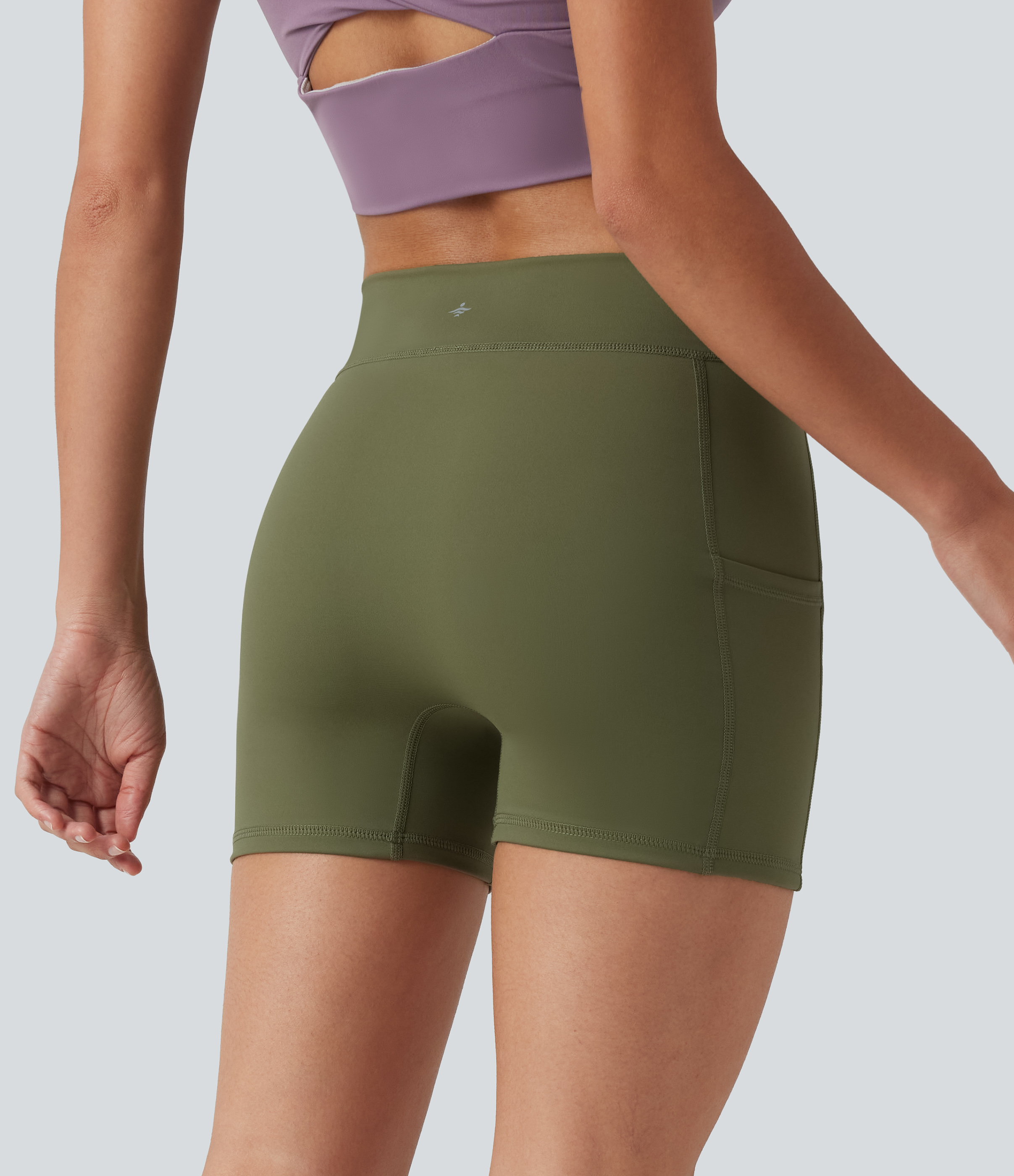 Loden Green SoftlyZero™ Luftige Yogashorts mit hohem Bund, Taschen, einfarbig, InstantCool, 3.5" / 2