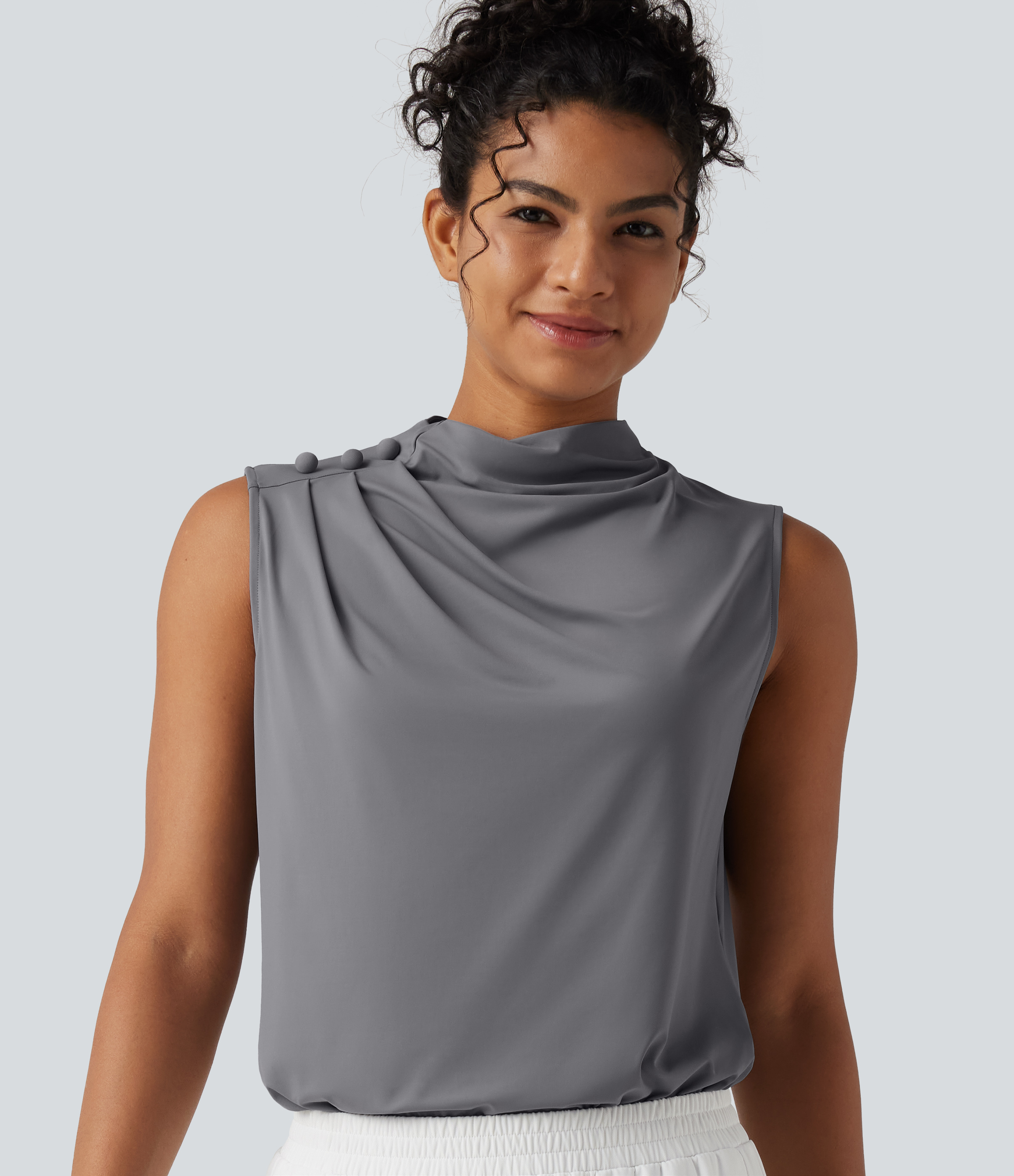 Mock Neck Keyhole Back Sleeveless Cool Touch Work Top-UPF50+