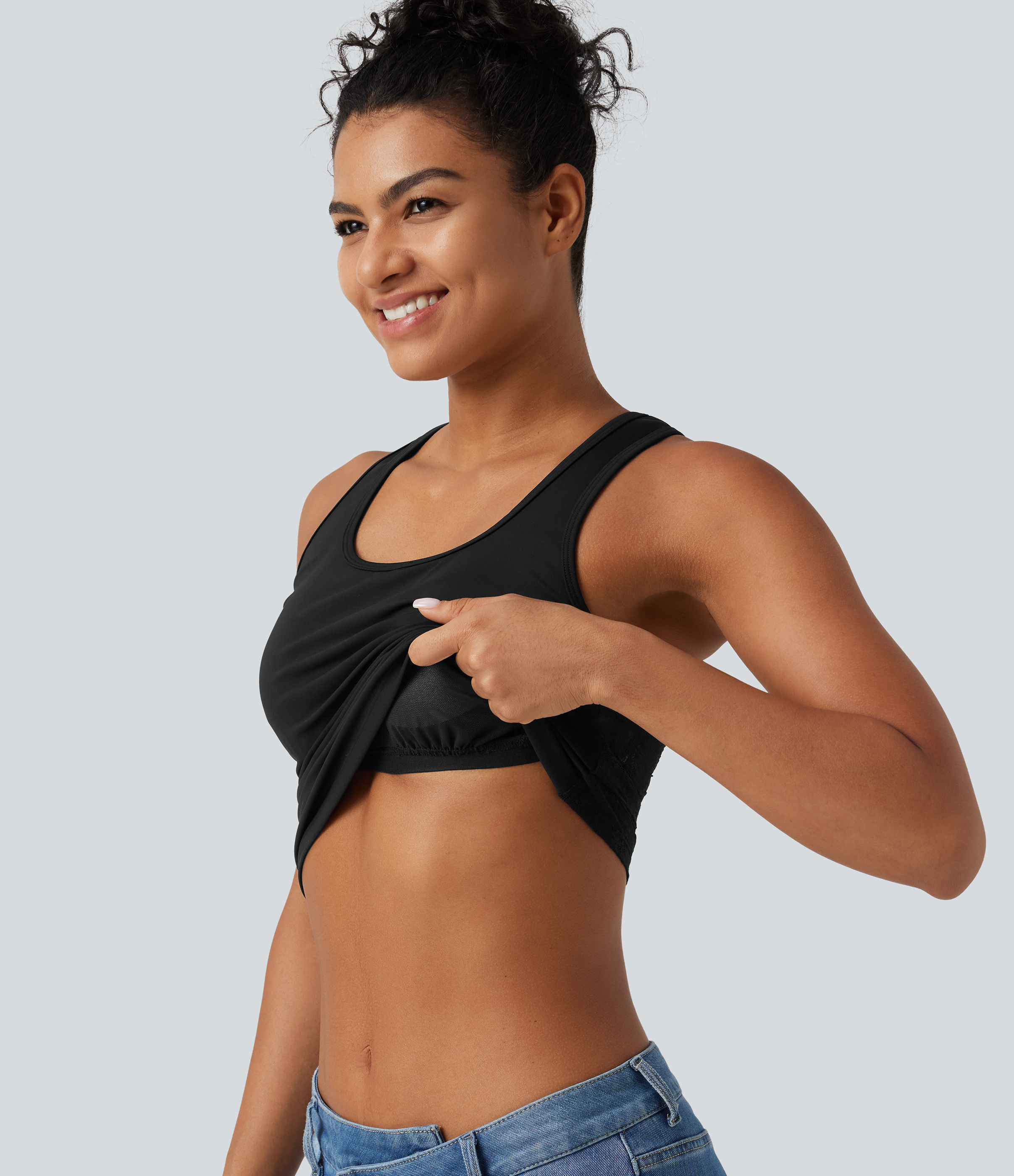SoftlyZero™ Airy U Neck Built-in Bra Contrast Lace Cut Out InstantCool Casual Tank Top