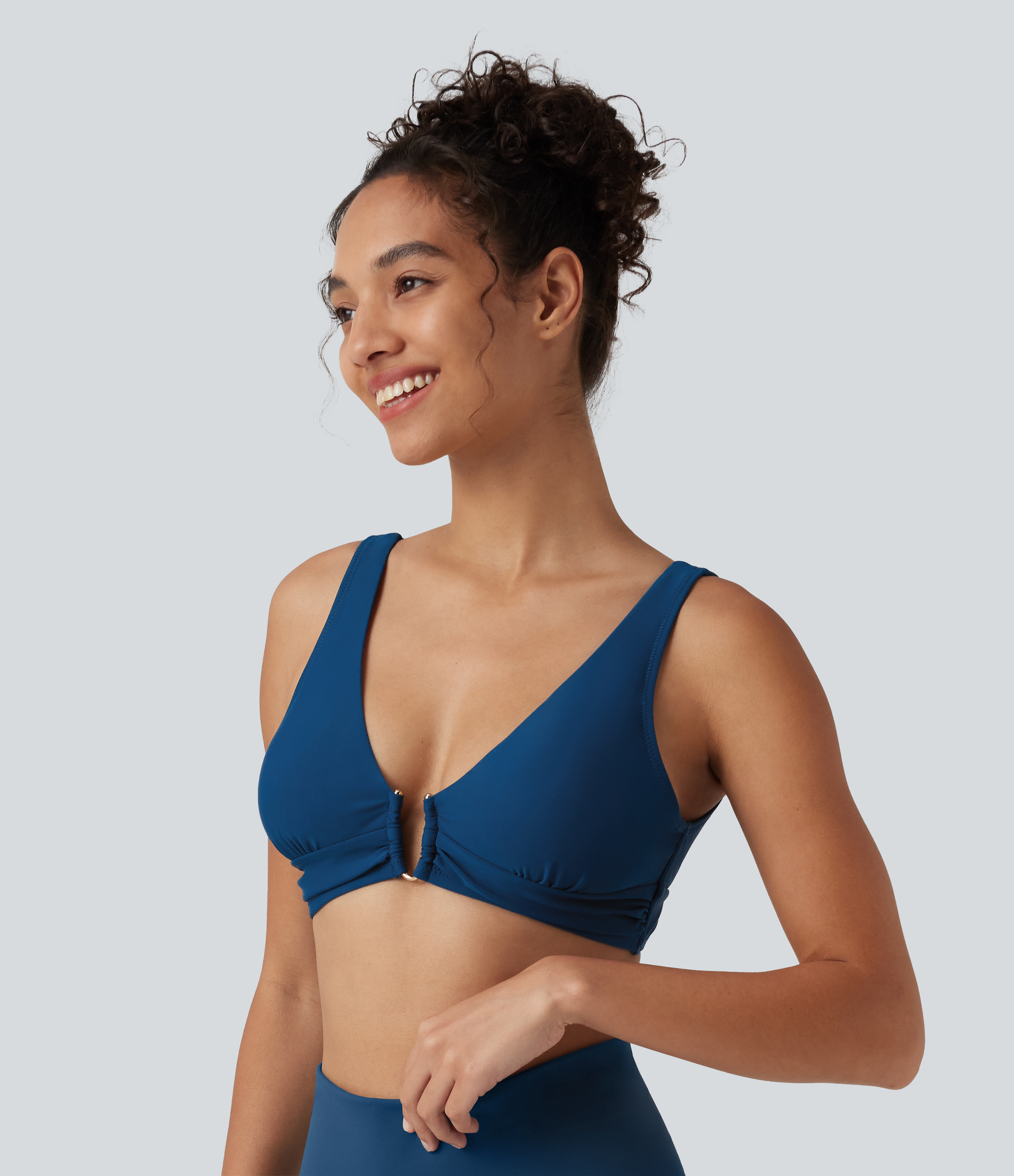 Deep V Neck Built-in Bra Bikini Top Swimsuit
