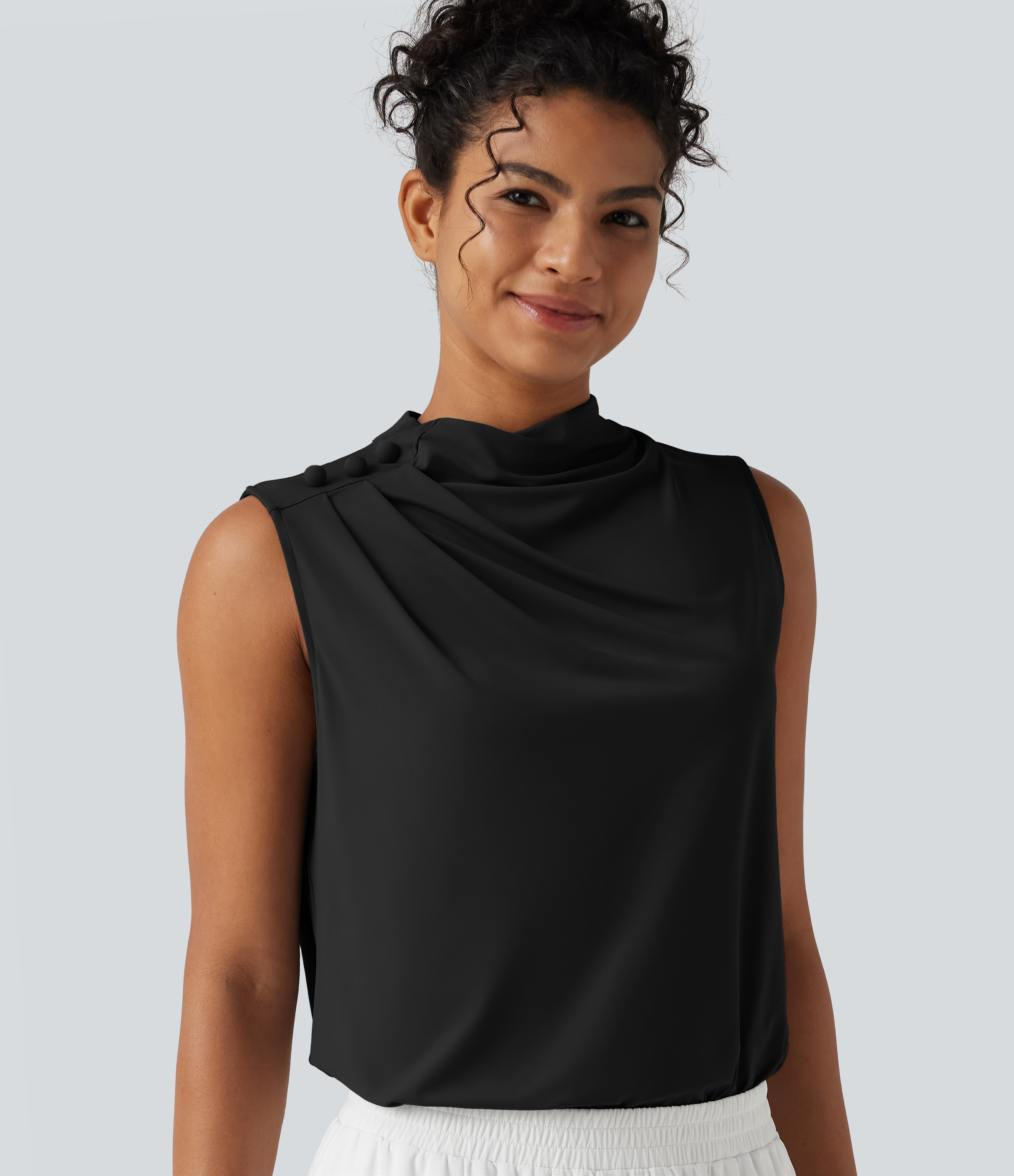 Top tailleur sans manches à col cheminée et dos à découpe goutte d'eau à toucher frais - UPF50+