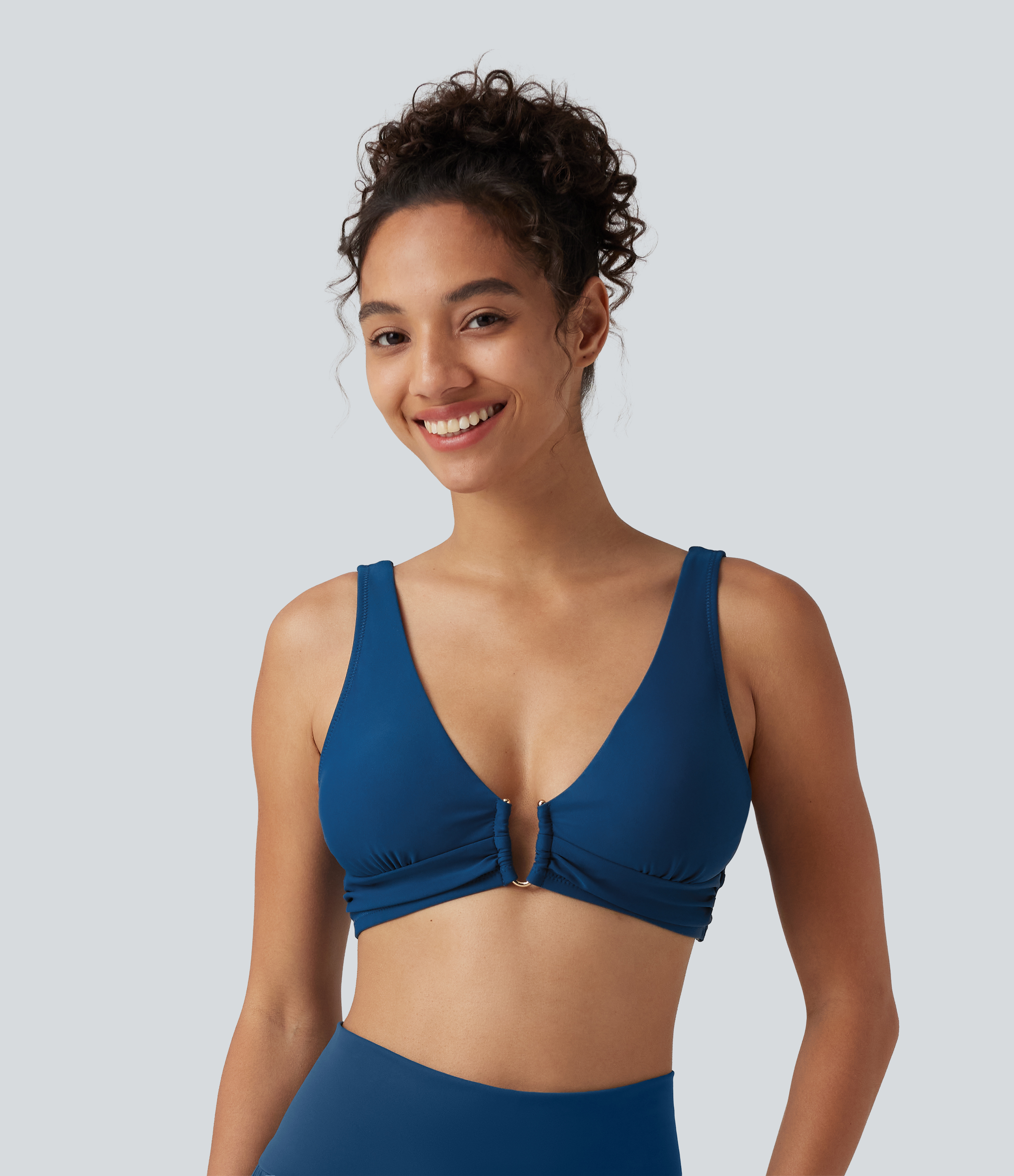 Deep V Neck Built-in Bra Bikini Top Swimsuit