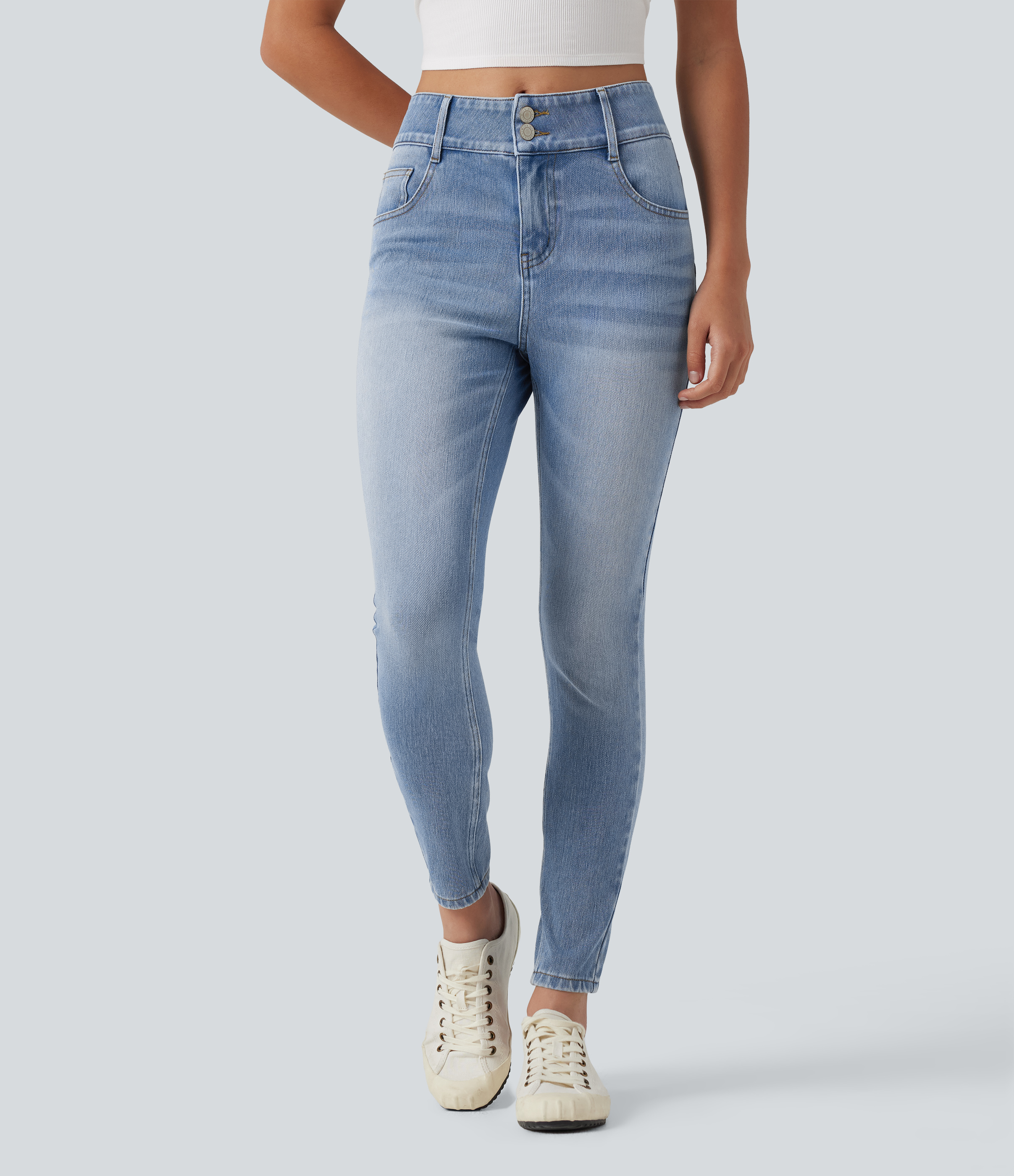Halara Flex™ Mid-Rise Skinny Casual Jeans mit Taschen