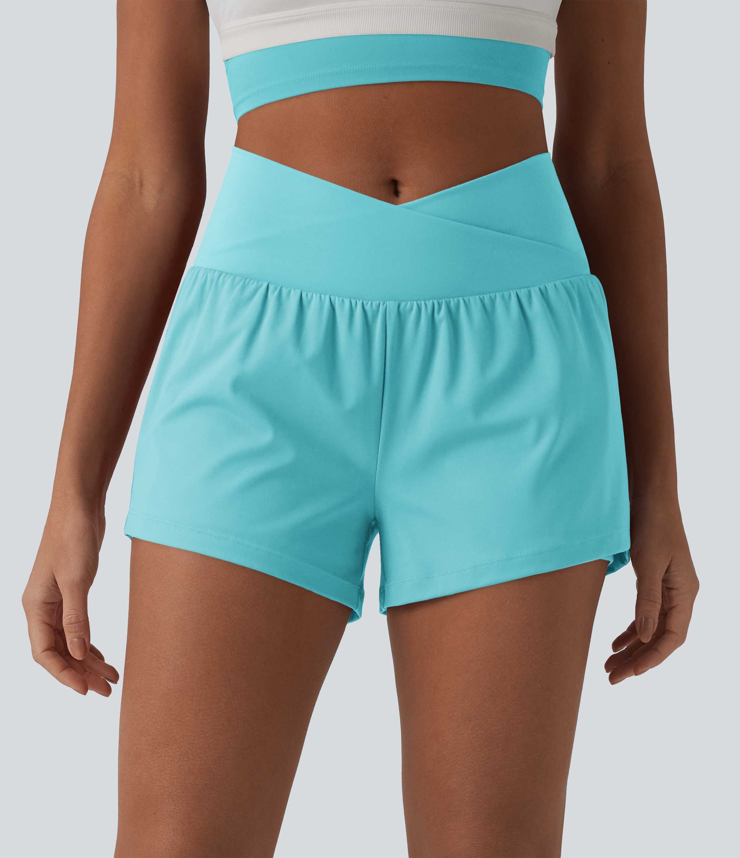SoftlyZero™ Airy Crossover Yogashorts mit hoher Taille, 2-in-1, kühlende Oberfläche und Taschen
