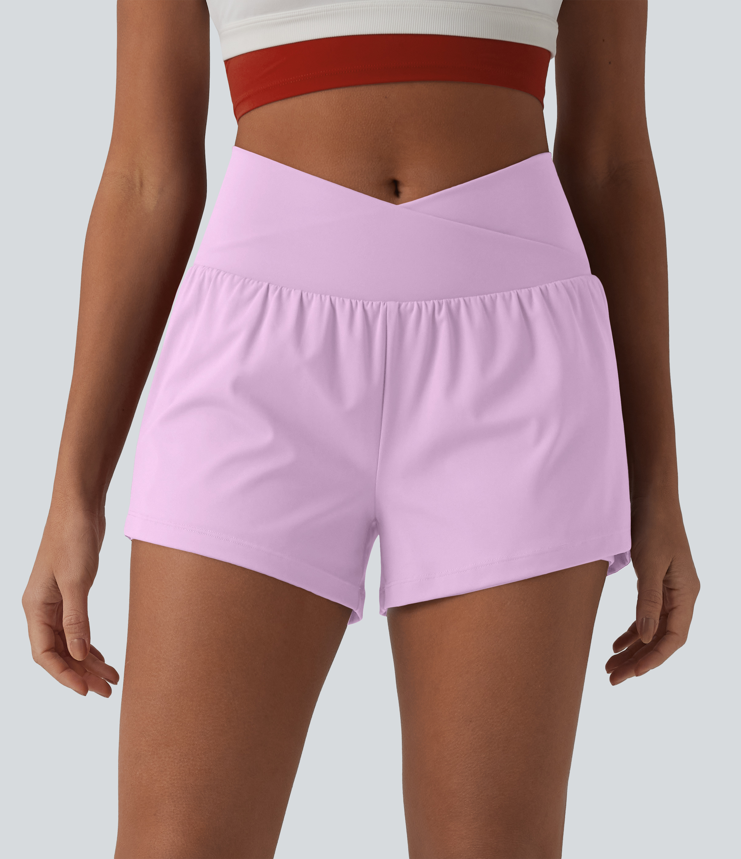 SoftlyZero™ Airy Crossover High Waisted 2-in-1 Cool Touch Yoga Shorts 3'' with Pockets