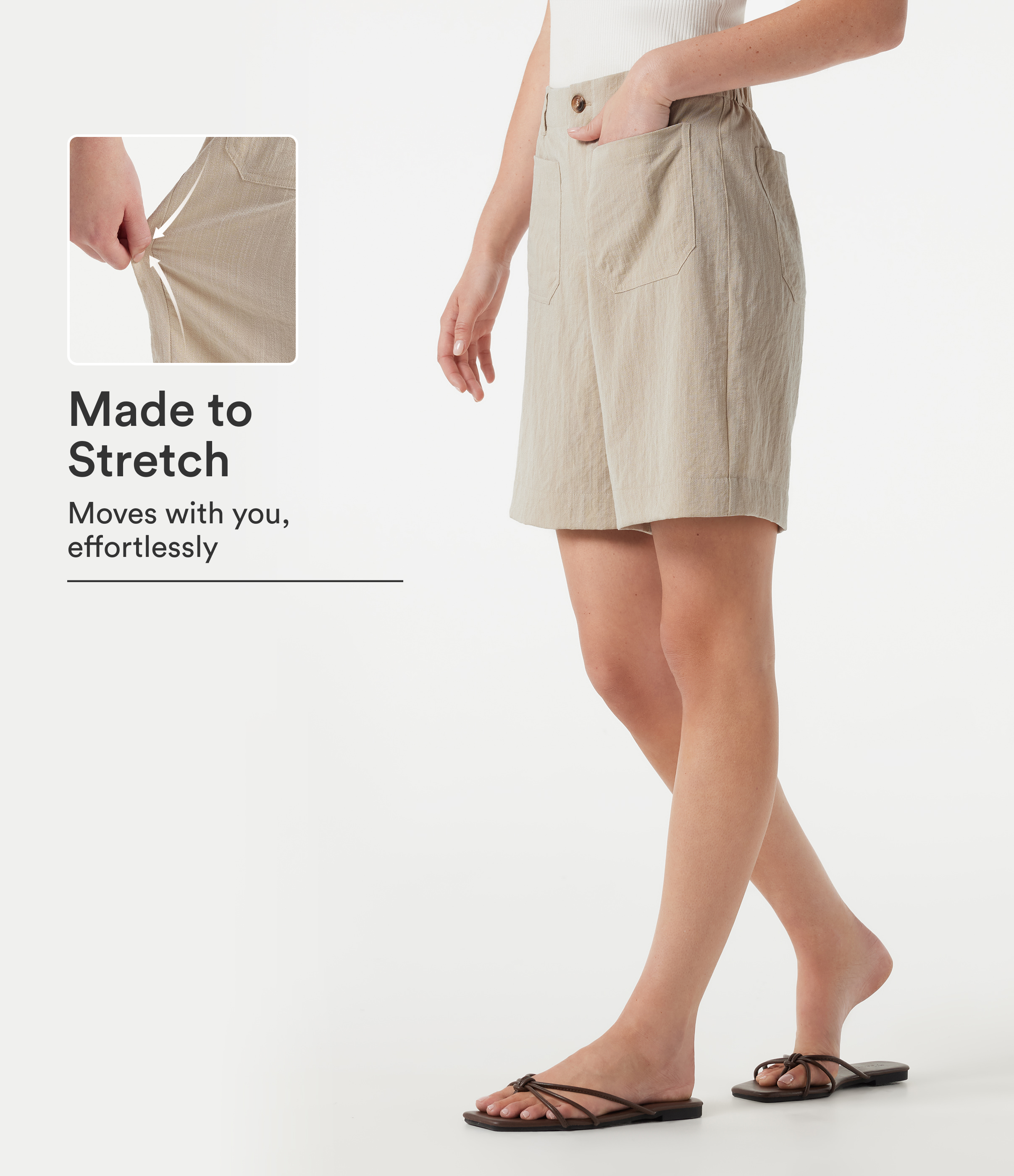 High Waisted Casual Linen-Feel Bermuda Shorts 7'' with Pockets