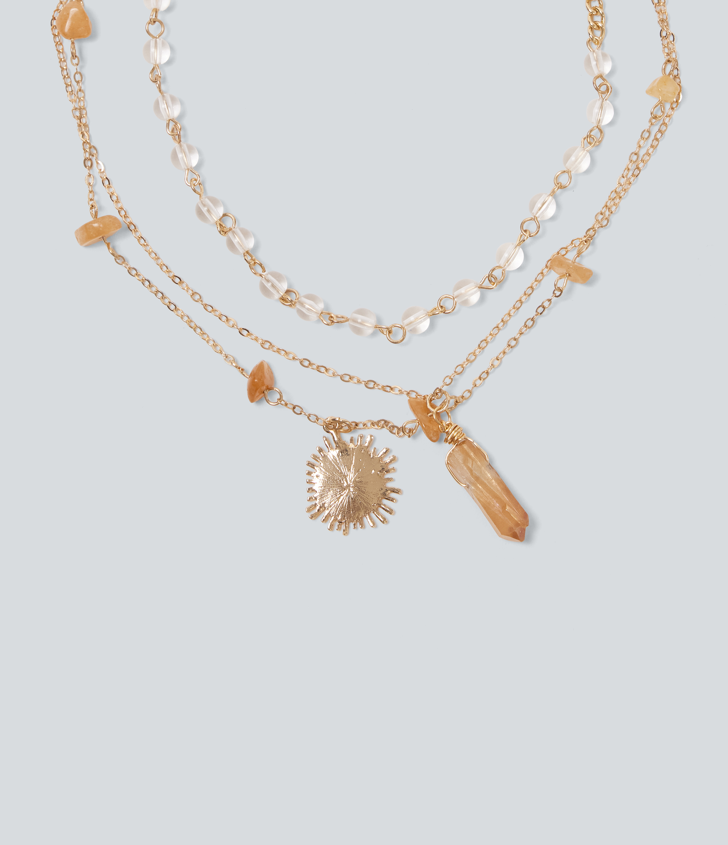 Gold Beaded Chain Necklace Set / 2