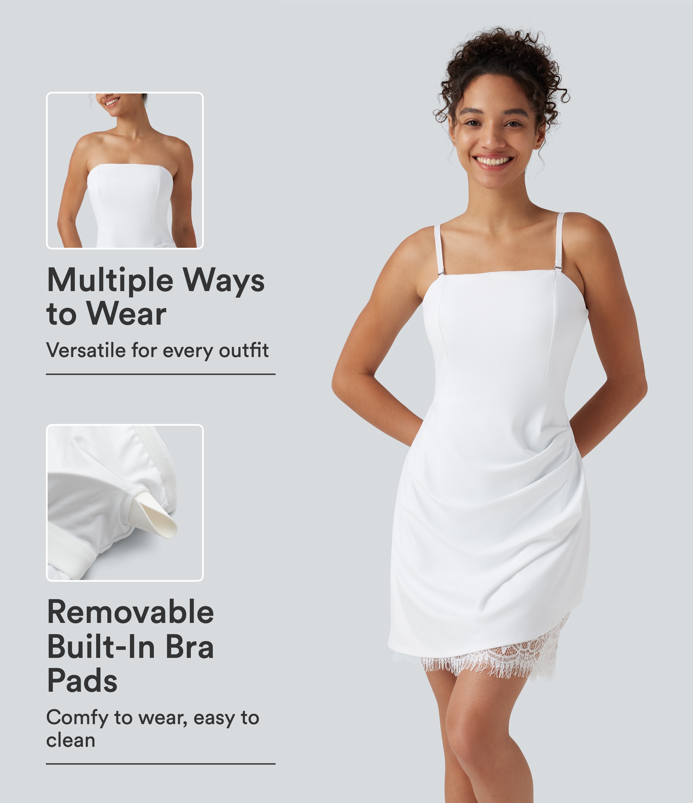Softlyzero™ Airy Built-in Bra Contrast Lace Cool Touch Mini Slip Dress-UPF50+