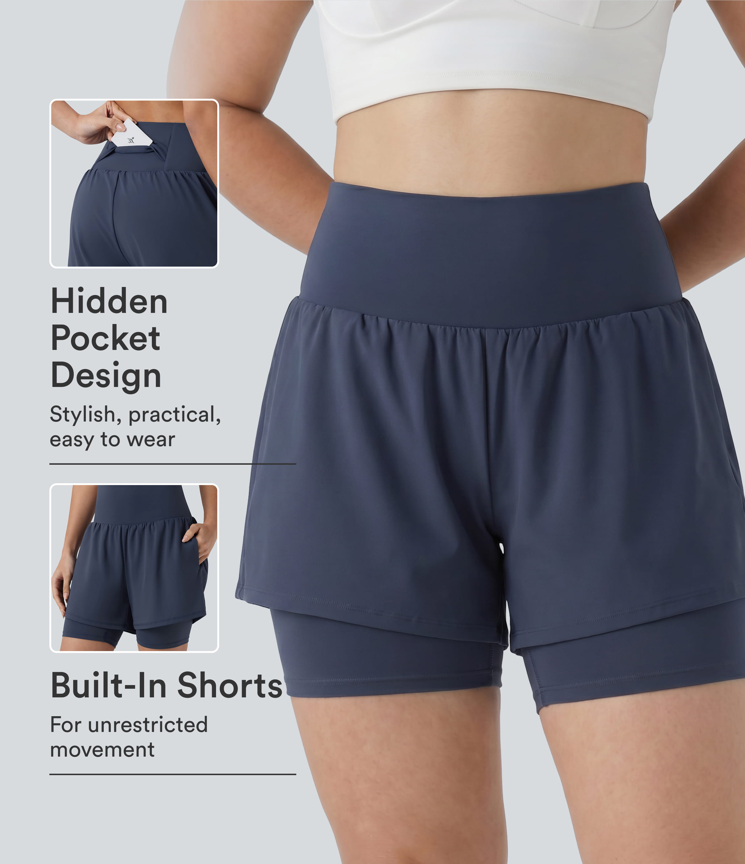 Plus Size SoftlyZero™ Airy Super High Waisted 2-in-1 Cool Touch Yoga Shorts 7'' with Pockets