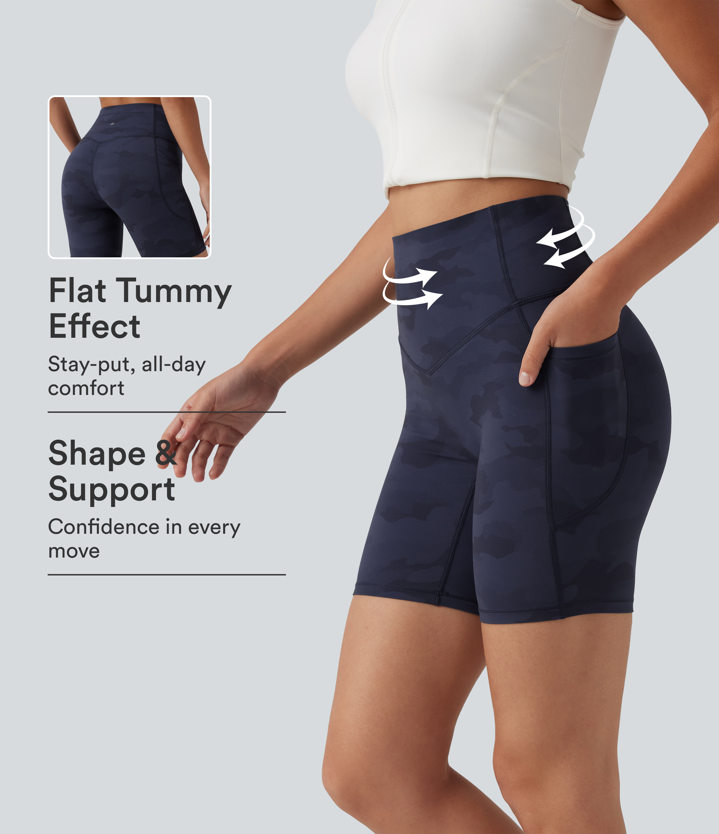 Halara UltraSculpt™ Camo Print High Waisted Tummy Control Training Biker Shorts 7'' with Pockets