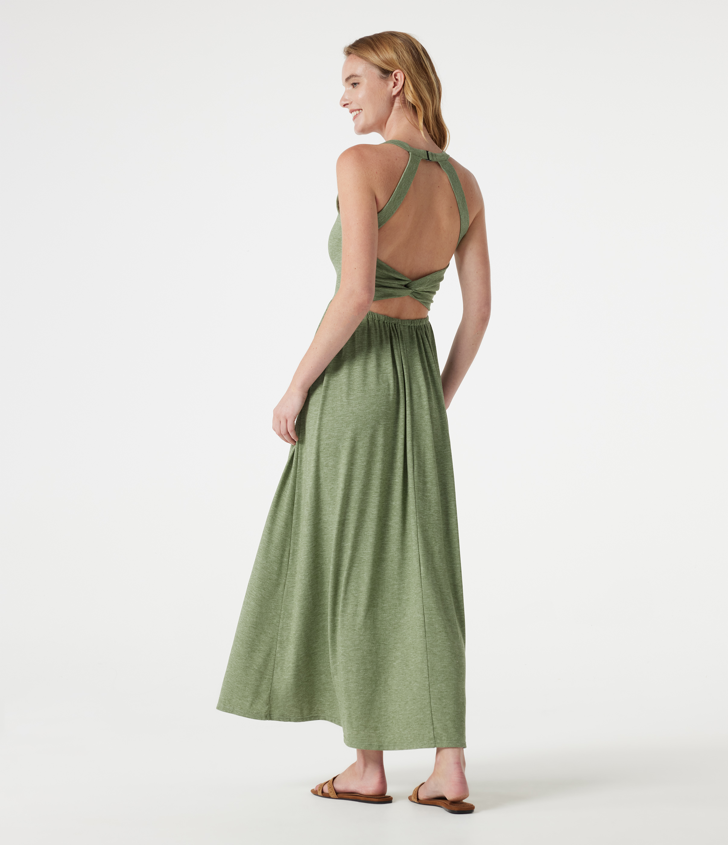 Twisted Backless Split Flowy Maxi Resort Dress with Pockets