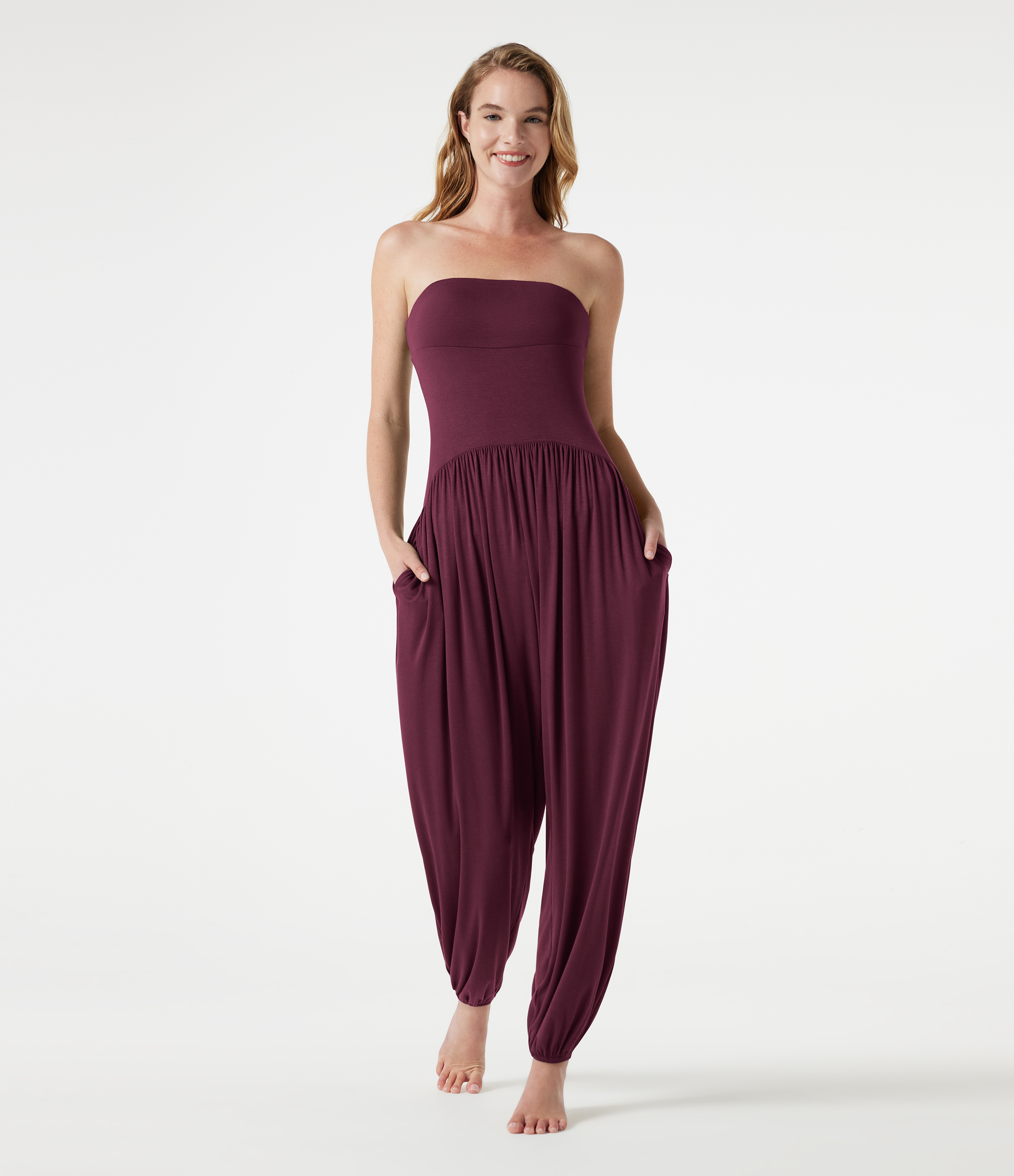 Ribbed Tube Backless Side Pocket Casual Jumpsuit