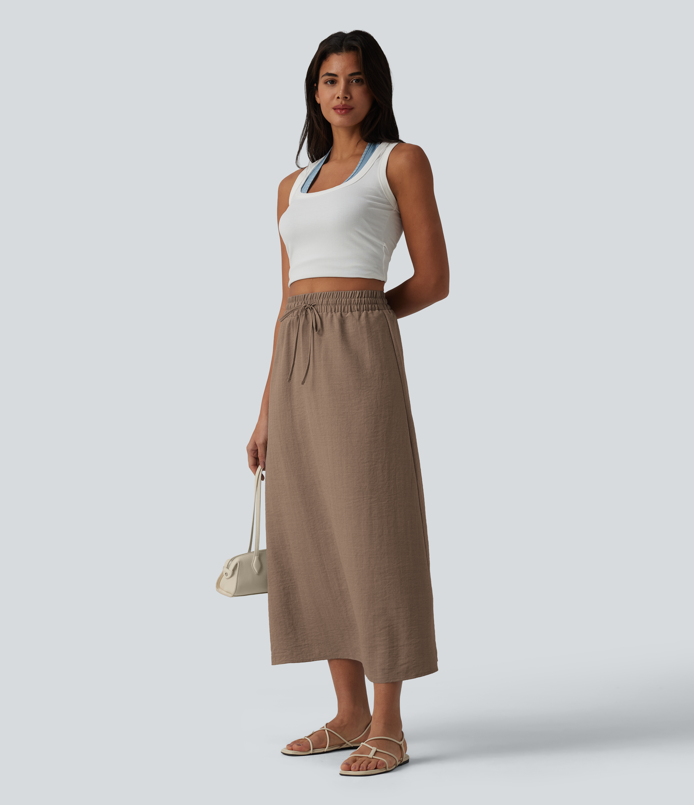 Women's High Waisted Drawstring Maxi Linen-Feel Casual Skirt - Halara