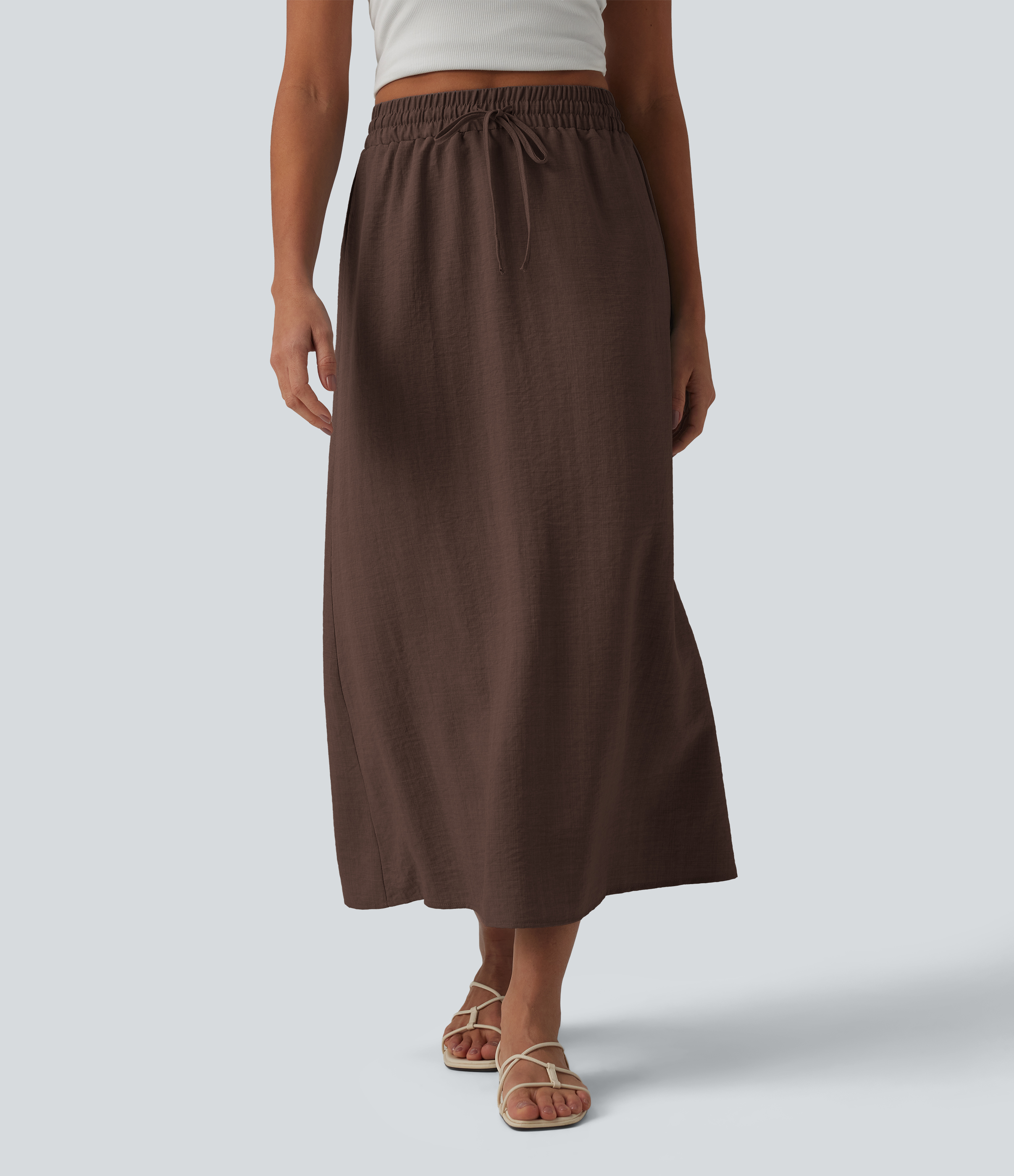 Women's High Waisted Drawstring Maxi Linen-Feel Casual Skirt - Halara