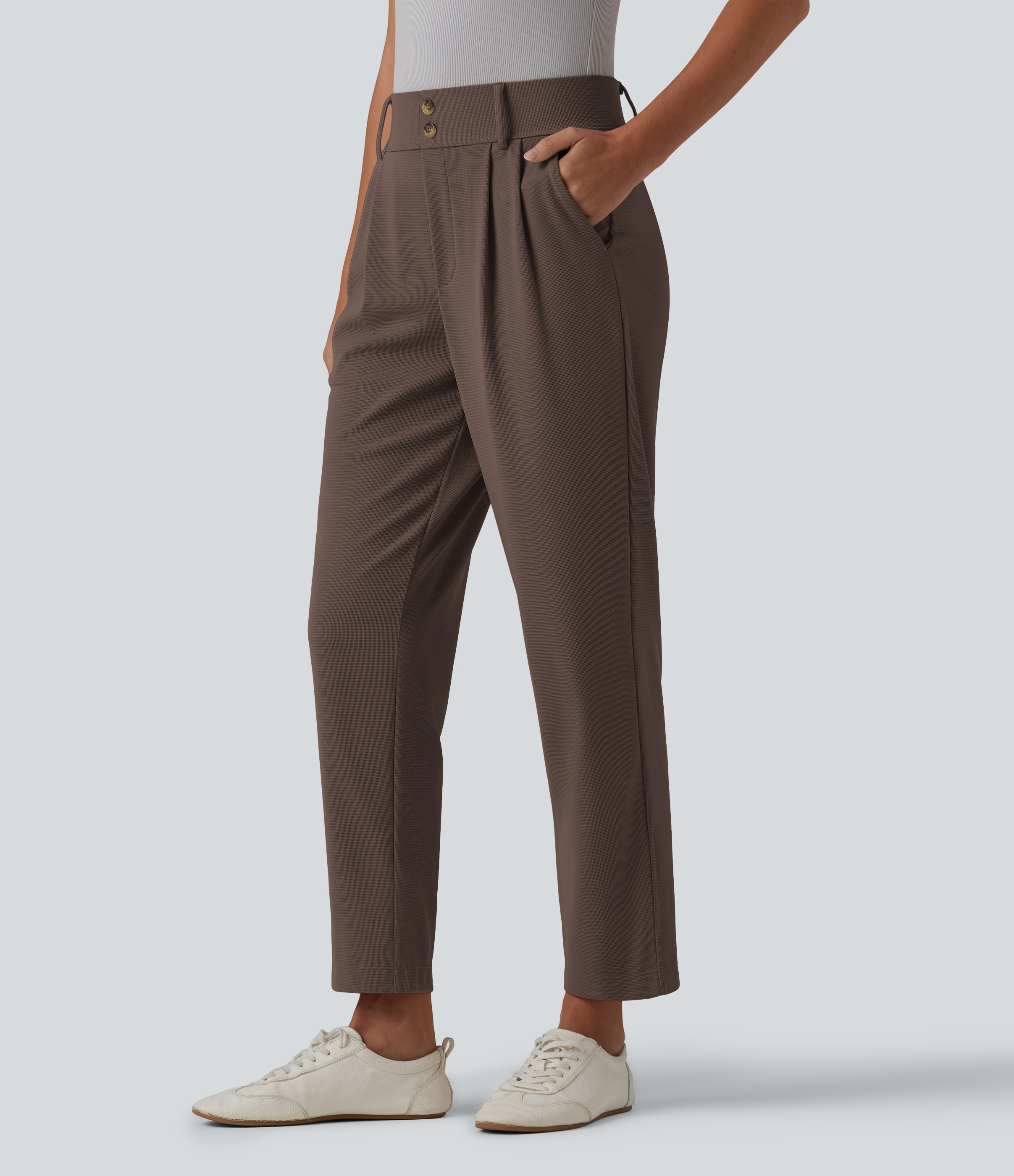 Halara Flex™ - Schmal zulaufende Bürohose mit hohem Bund, Seitentaschen und Waffelstoff