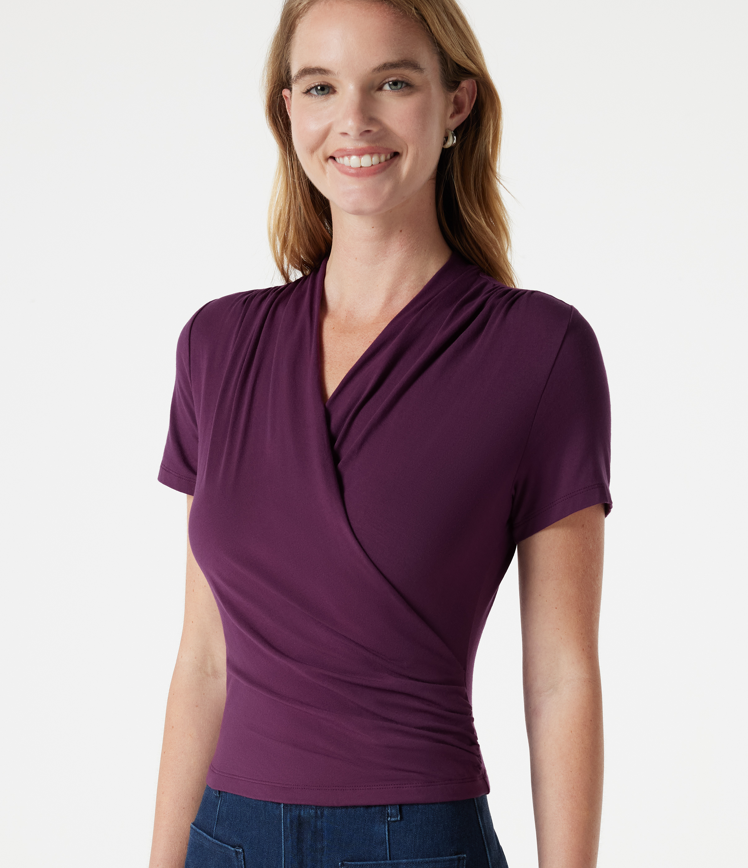 V Neck Short Sleeve Work Blouse