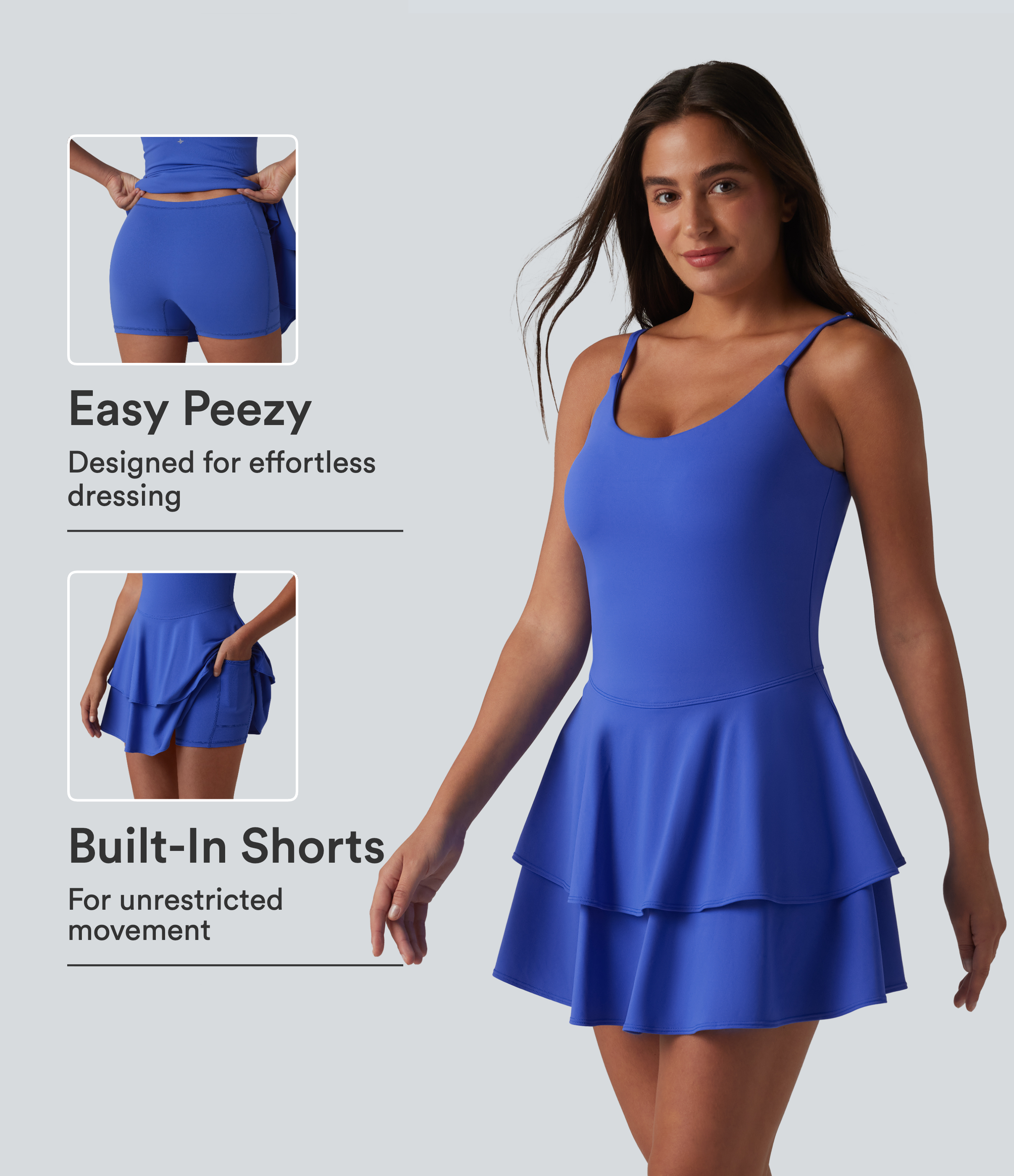 SoftlyZero™ Airy Built-in Bra 2-in-1 Tiered Cool Touch Mini Tennis Active Dress with Pockets-Easy Peezy Edition-UPF50+