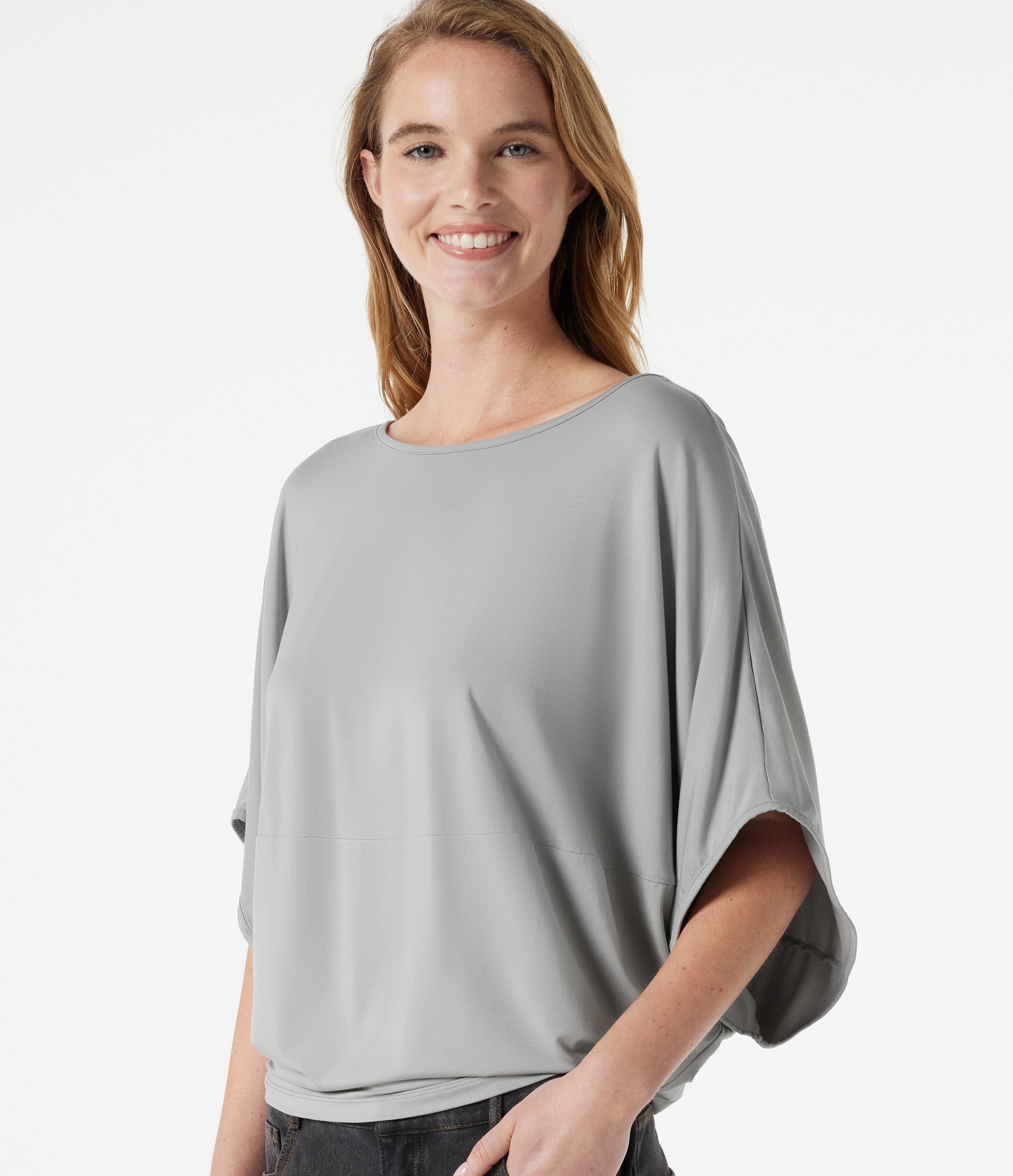 Round Neck Batwing Sleeve Relaxed Casual Top