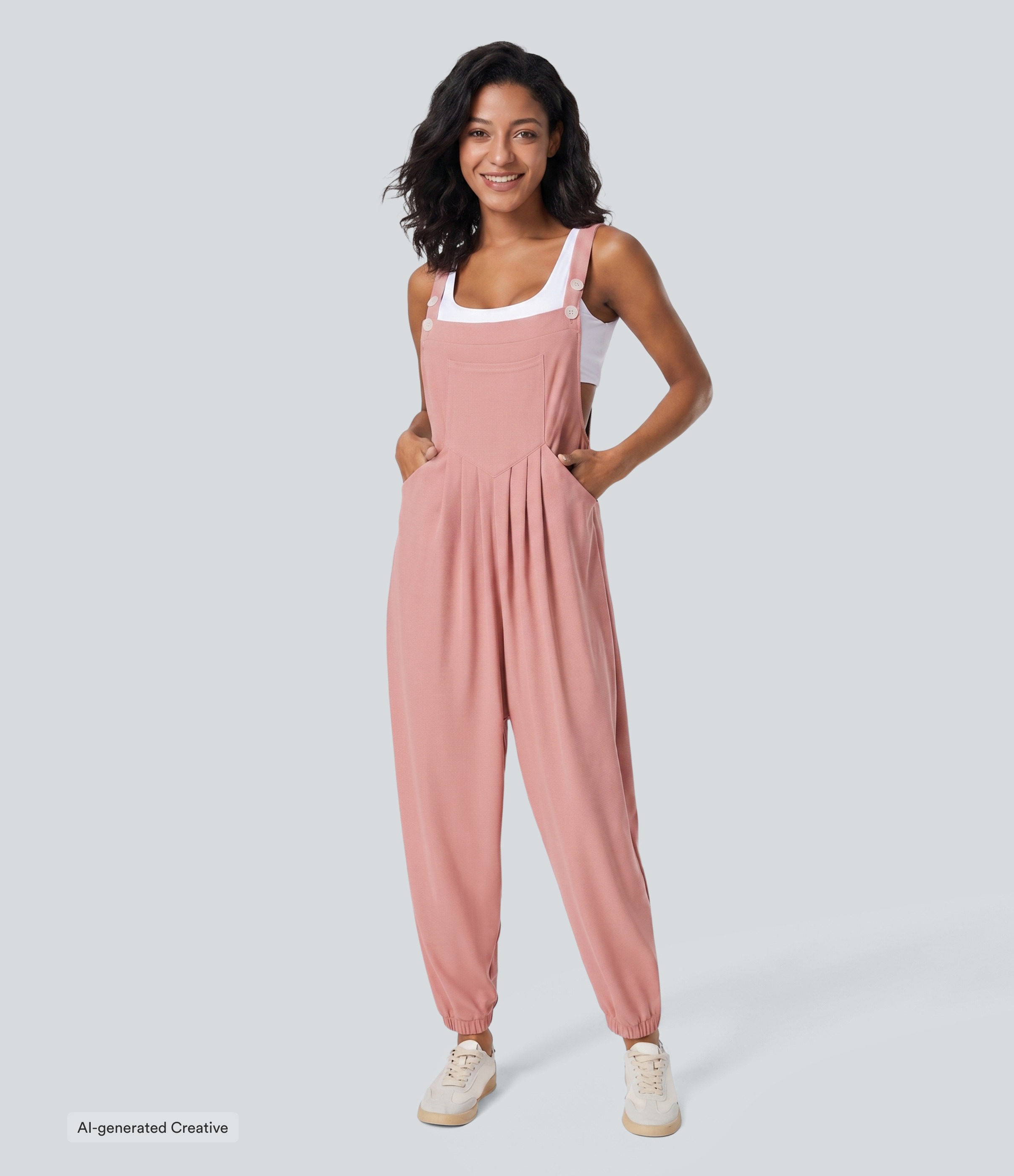 Pockets Waffle Casual Jogger Overalls