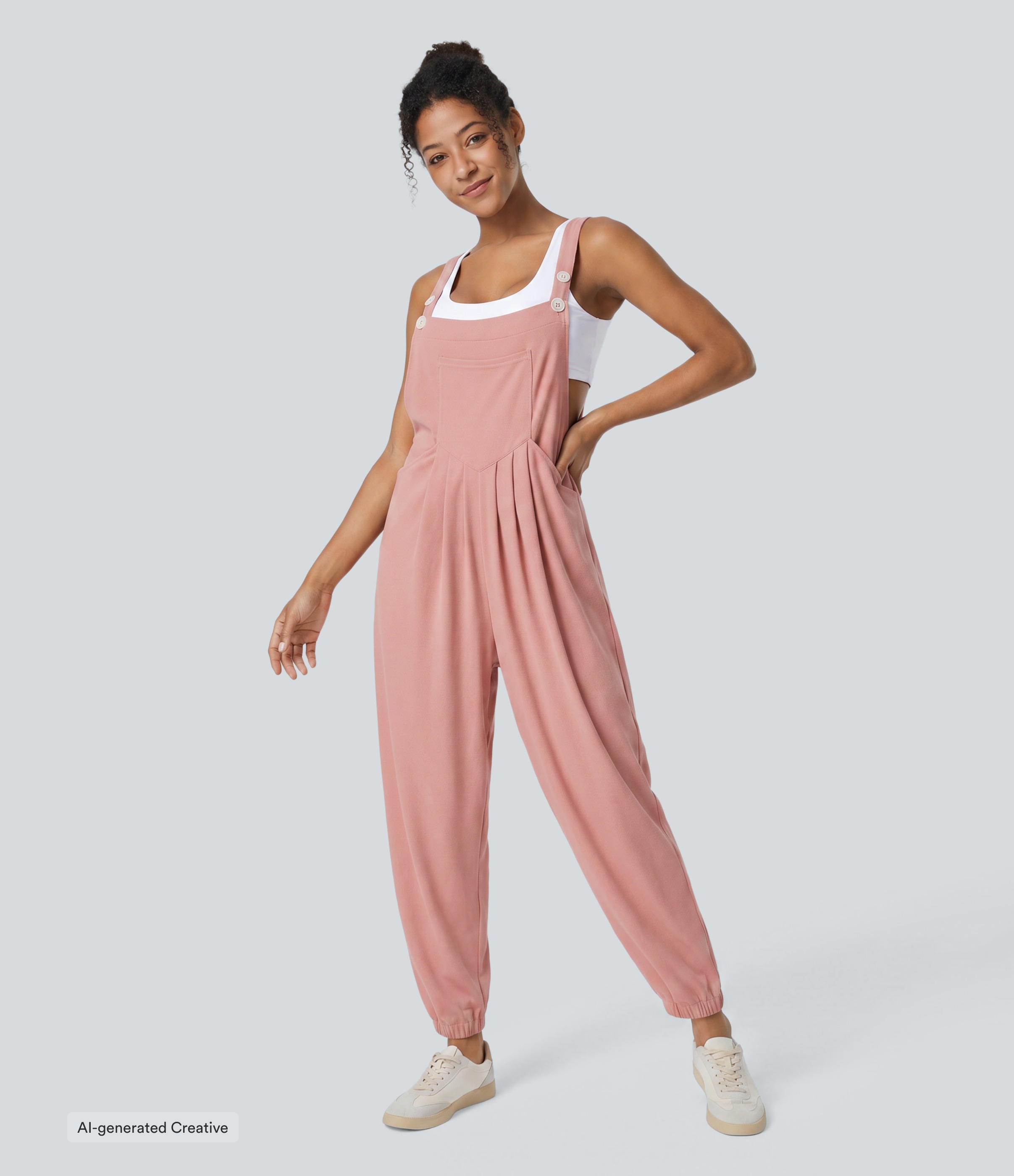 Pockets Waffle Casual Jogger Overalls