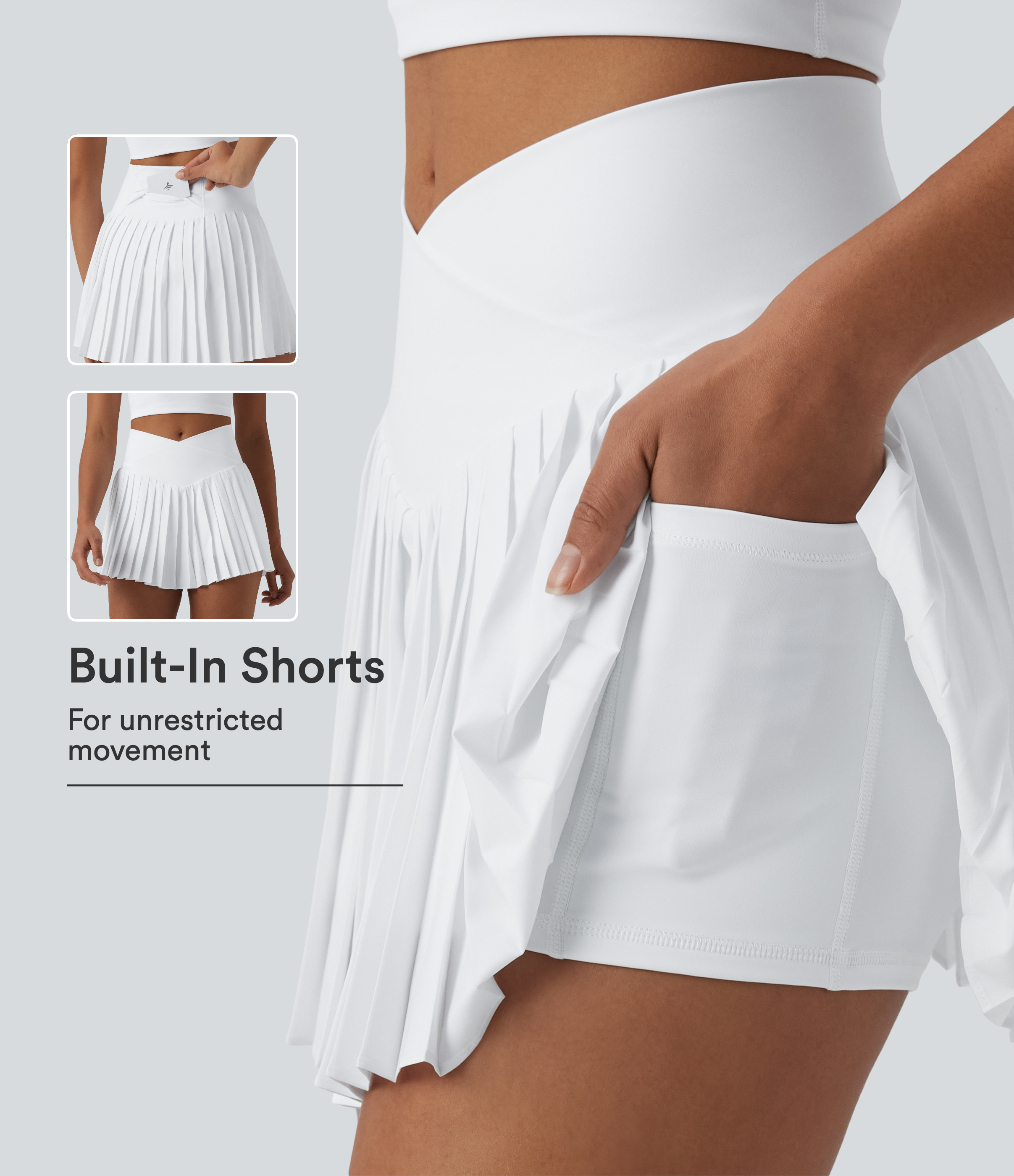 Breezeful™ Crossover High Waisted Pleated Mini 2-in-1 Quick Dry Tennis Skirt with Pockets